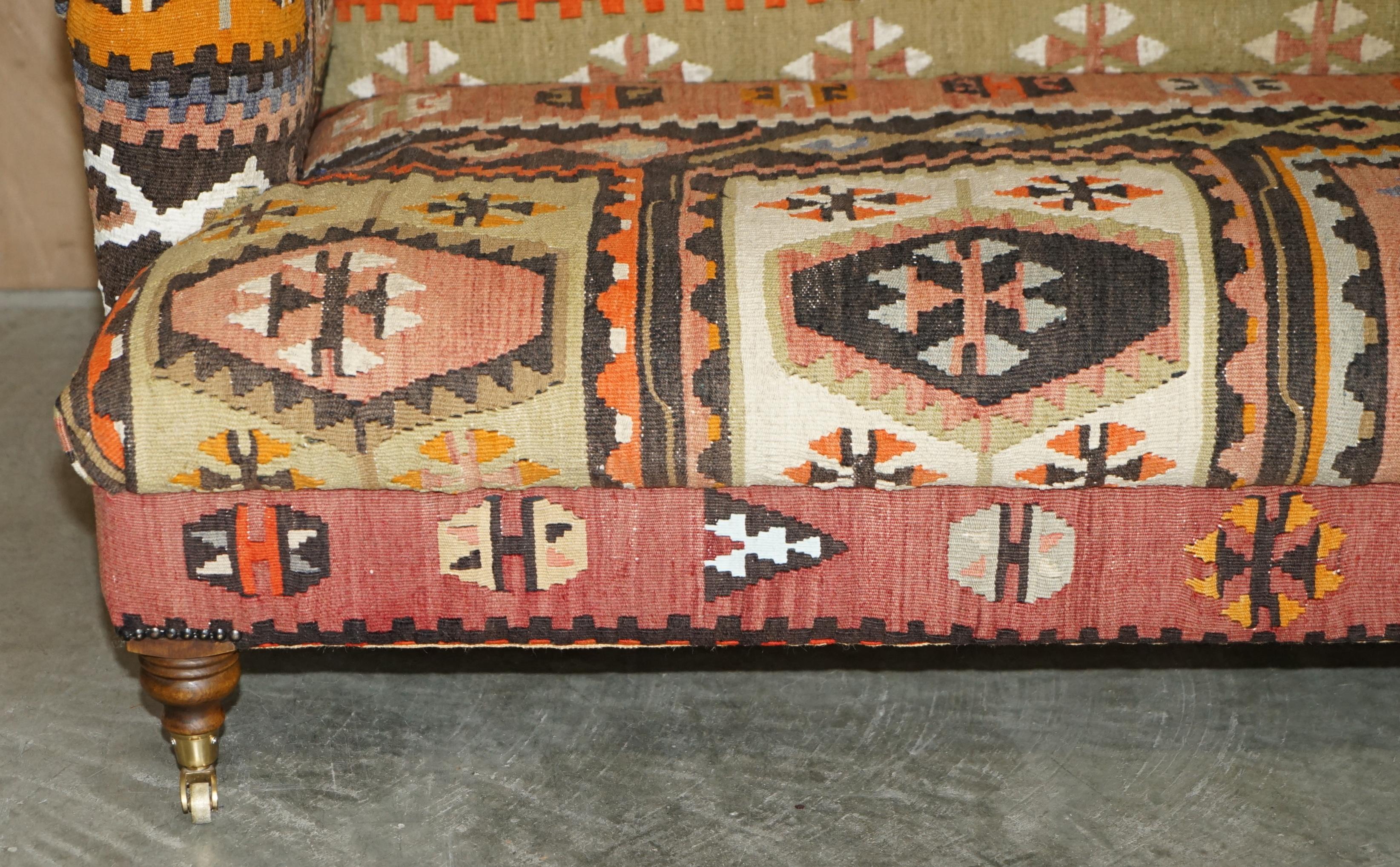 20th Century RARE & STUNNING ViNTAGE GEORGE SMITH KILIM UPHOLSTERED HOWARD & SON'S SOFA For Sale