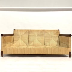Rare et étonnant canapé John Hutton for Donghia en acajou et osier tressé enveloppé