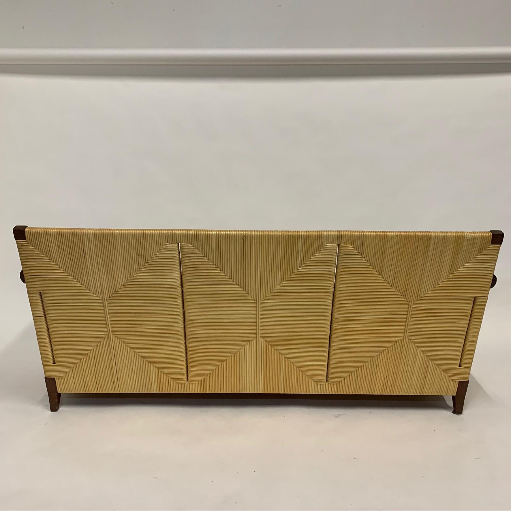 Rare and Stunning John Hutton for Donghia Mahogany and Wrapped Woven Wicker Sofa 1