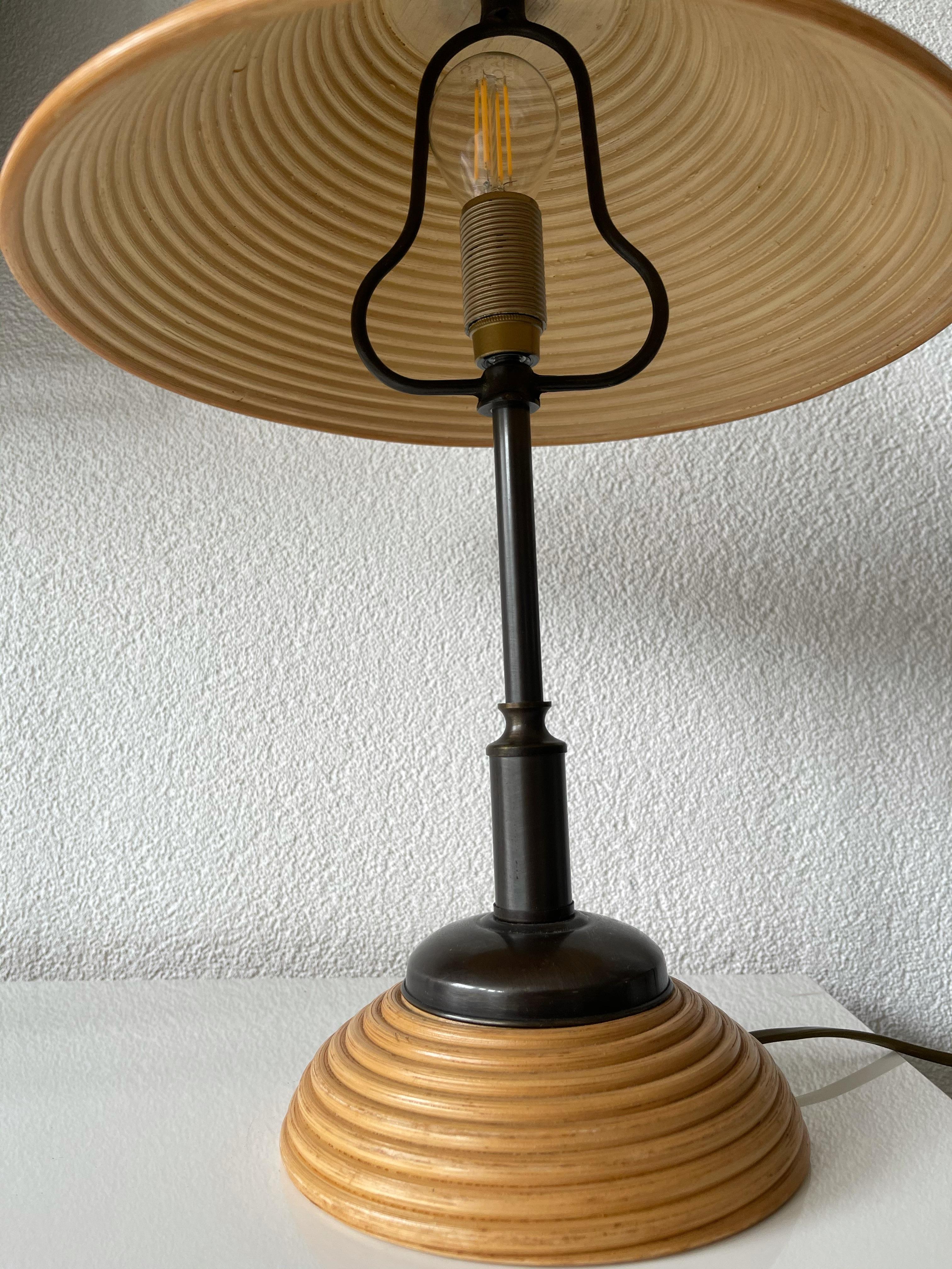 Rare & Stylish, Handcrafted Mid-Century Modern Rattan & Brass Table or Desk Lamp 5