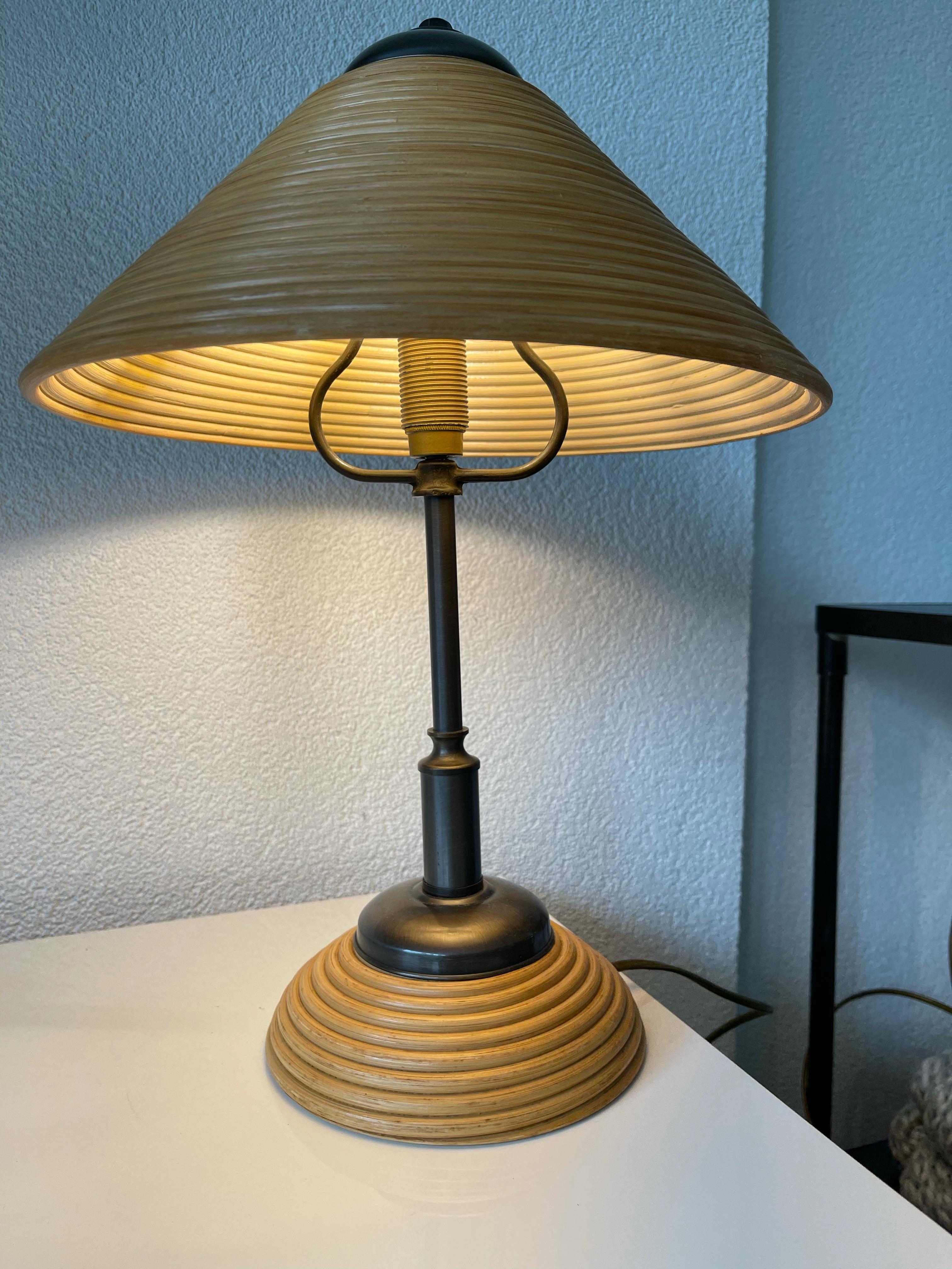 Rare & Stylish, Handcrafted Mid-Century Modern Rattan & Brass Table or Desk Lamp 10