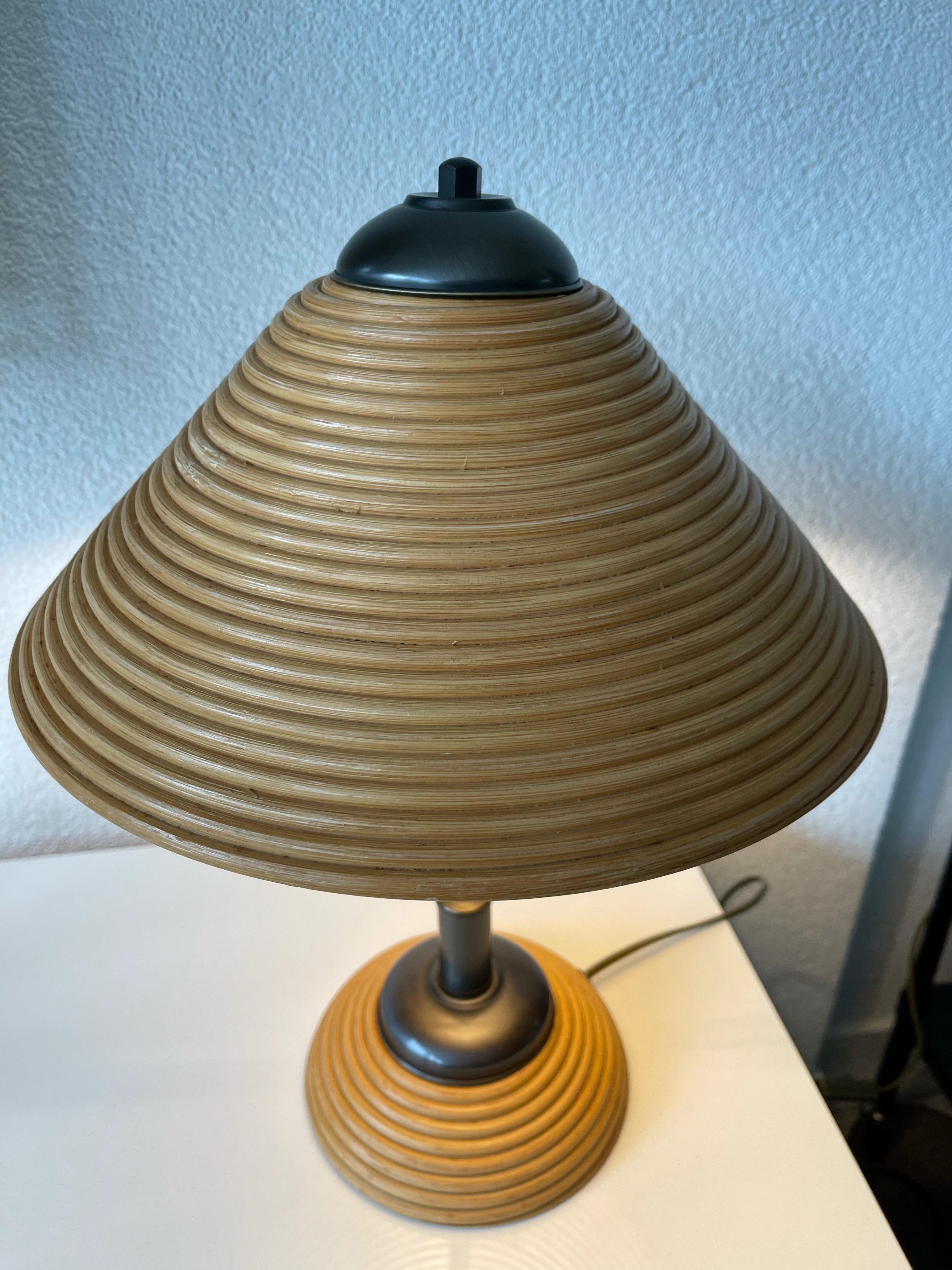 Rare & Stylish, Handcrafted Mid-Century Modern Rattan & Brass Table or Desk Lamp 11