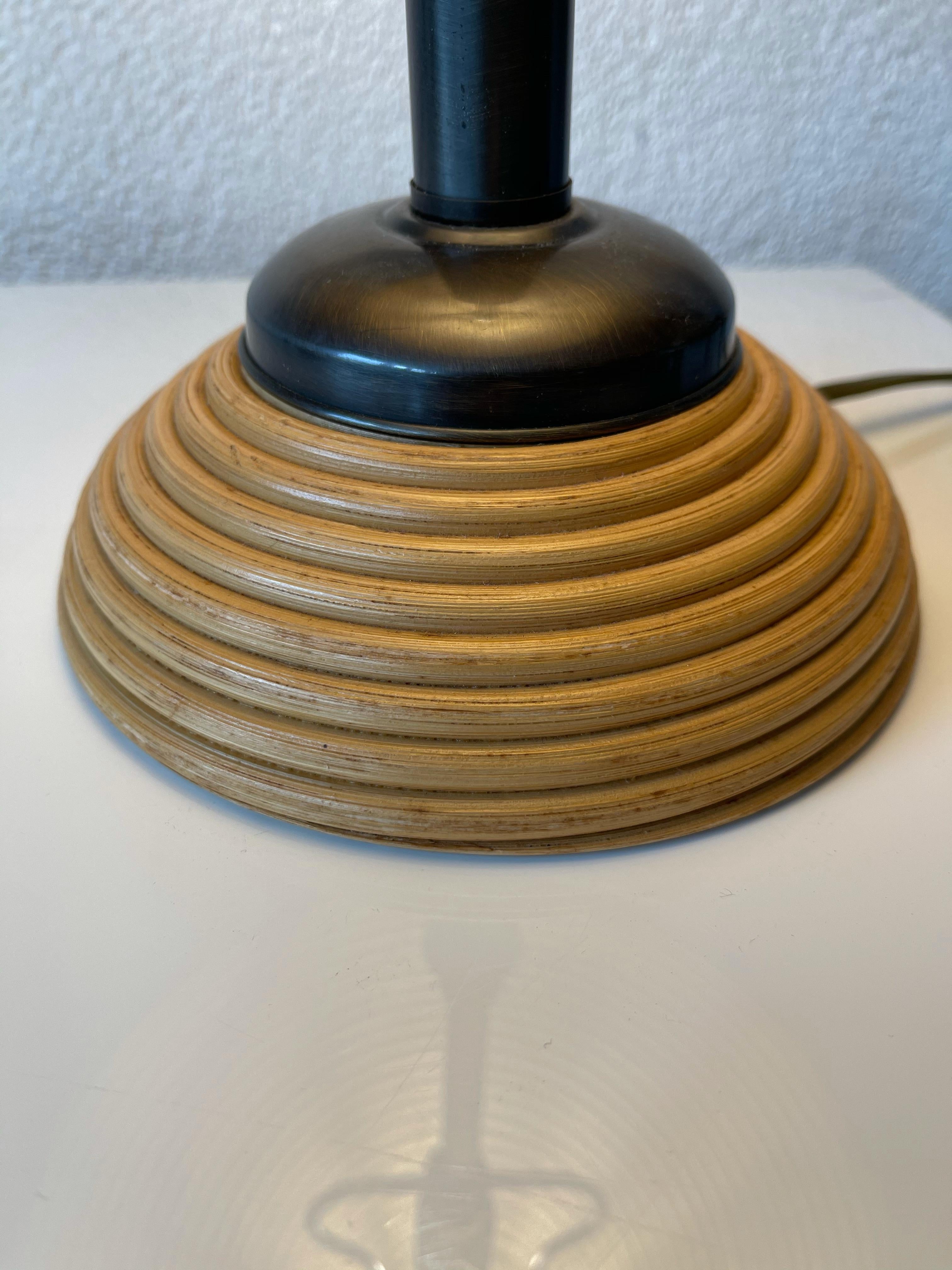 Rare & Stylish, Handcrafted Mid-Century Modern Rattan & Brass Table or Desk Lamp 14