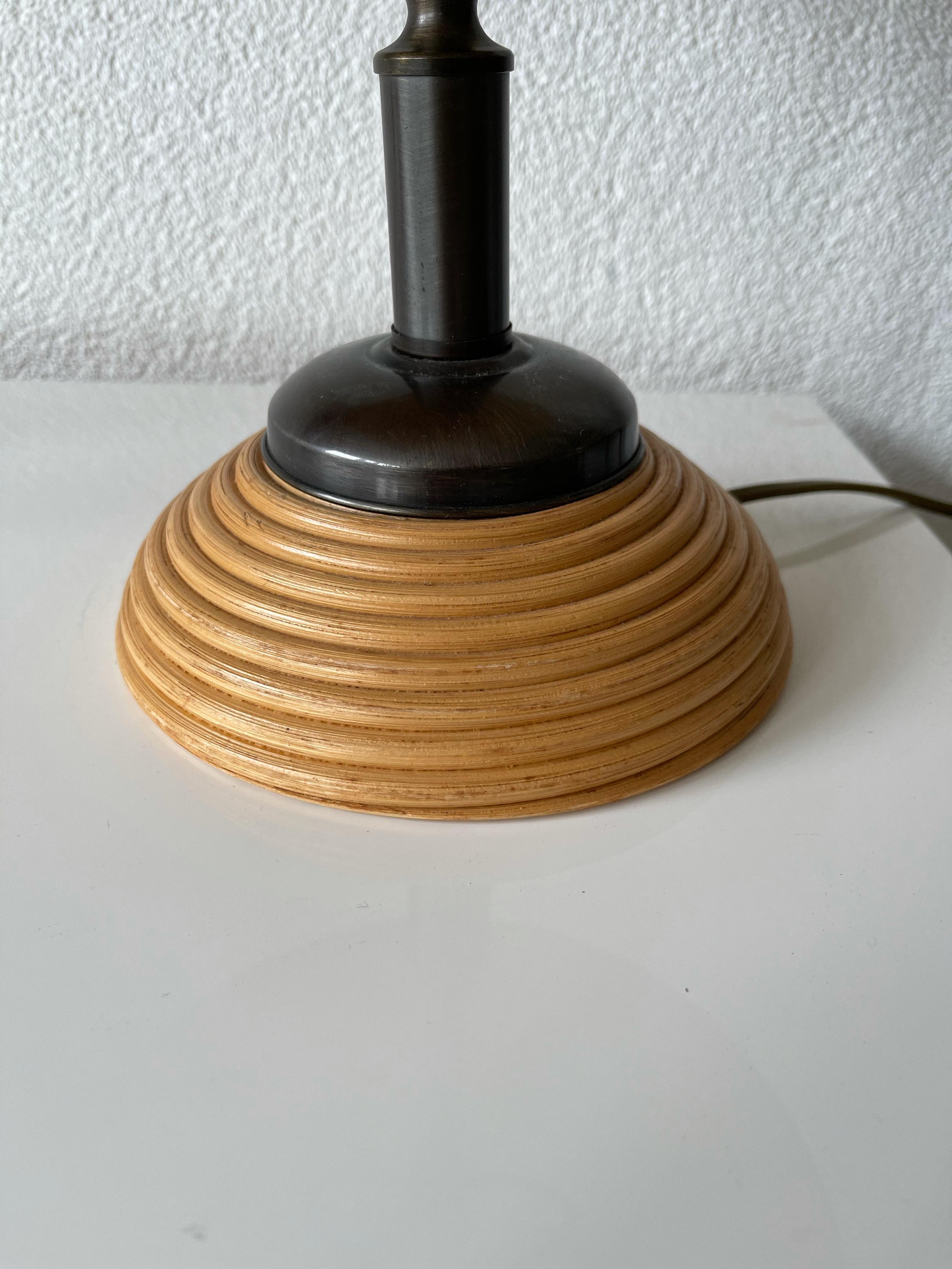 Rare & Stylish, Handcrafted Mid-Century Modern Rattan & Brass Table or Desk Lamp 1