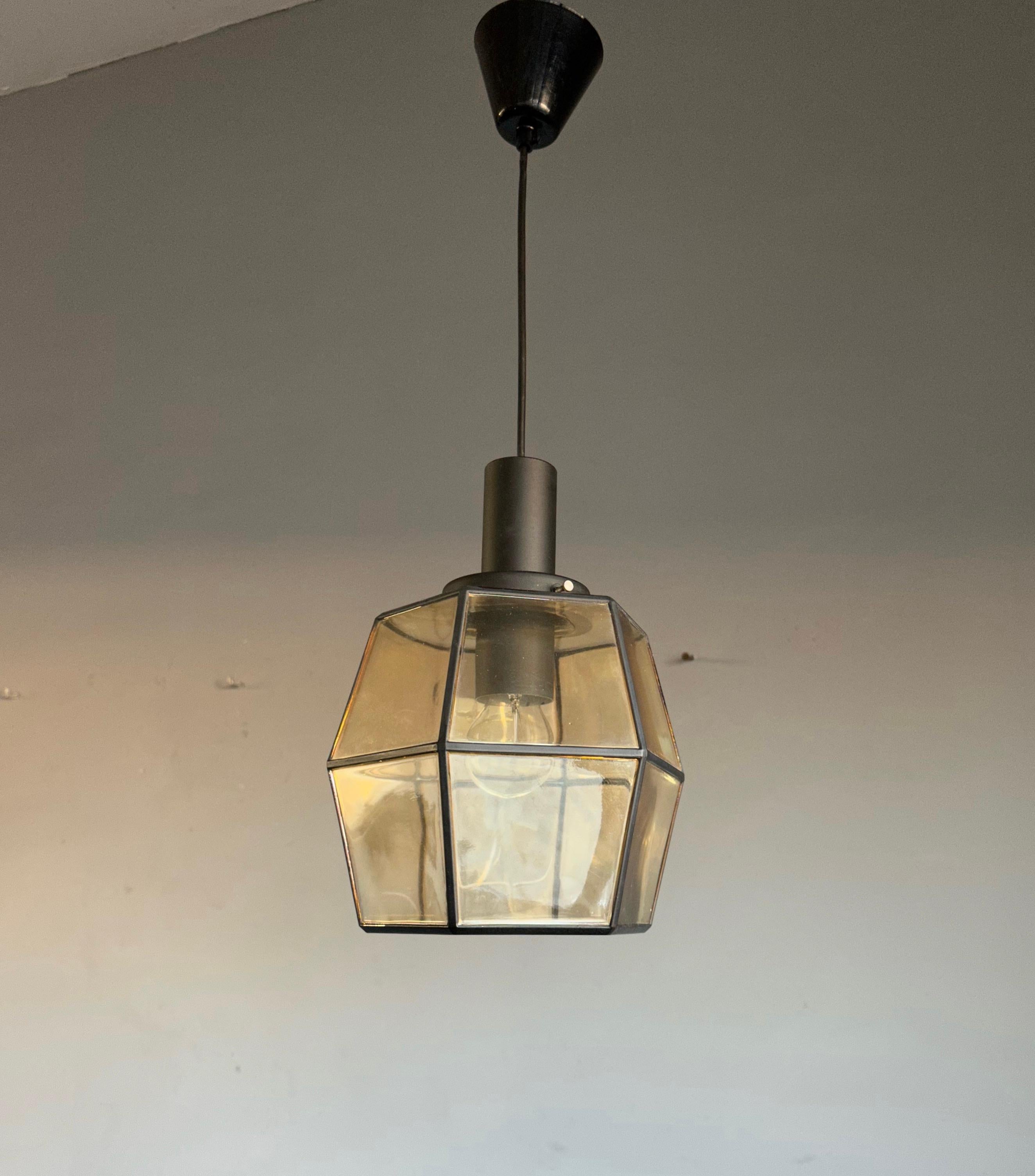 Rare & Stylish Mid-Century Modern Glass & Metal Lined Pendant / Ceiling Lamp For Sale 4