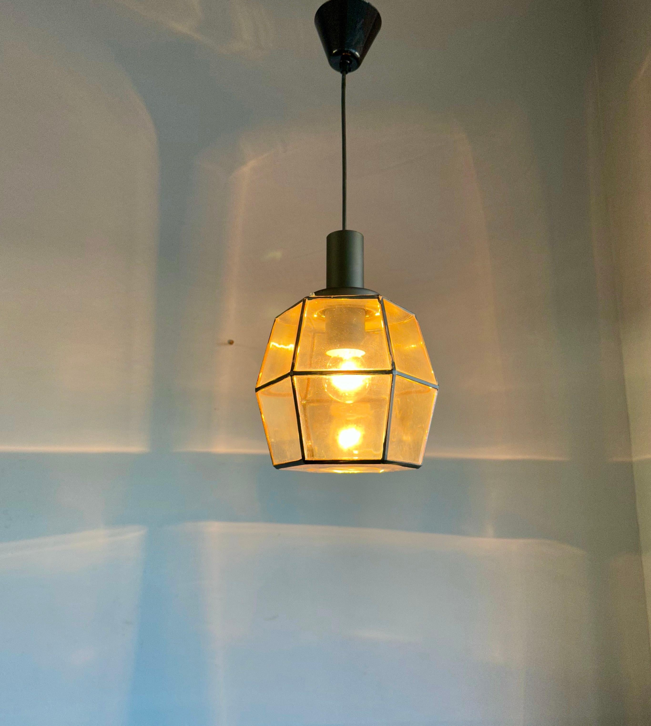 Rare & Stylish Mid-Century Modern Glass & Metal Lined Pendant / Ceiling Lamp For Sale 10
