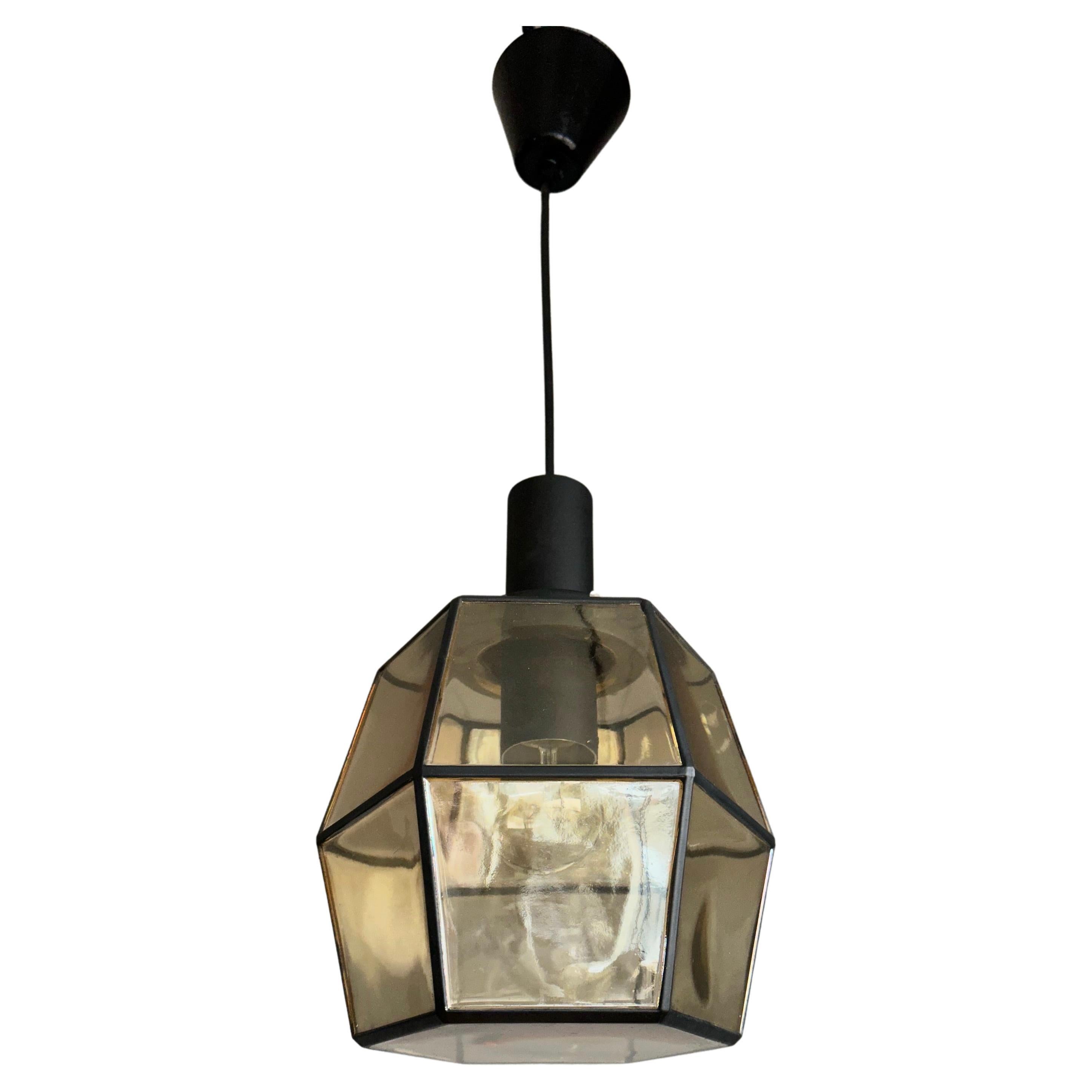 Rare & Stylish Mid-Century Modern Glass & Metal Lined Pendant / Ceiling Lamp