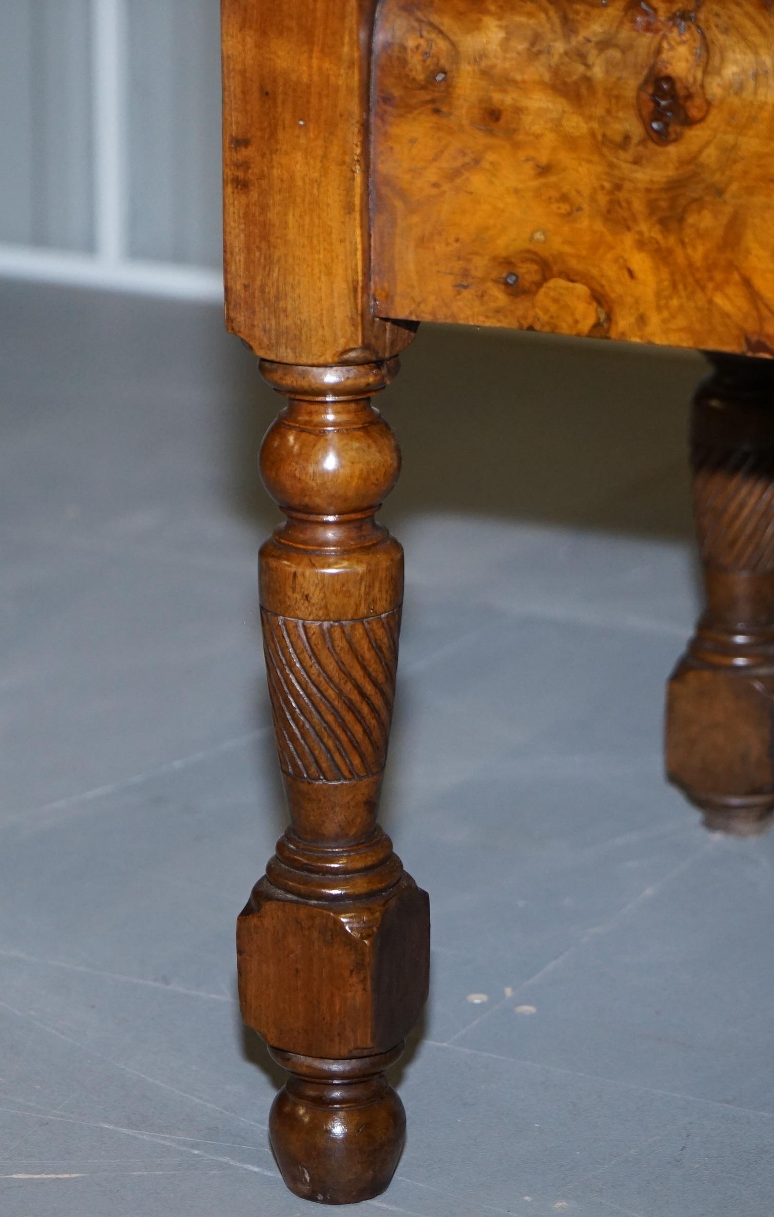 Rare Stylish Original Art Deco Burl Burr Walnut Desk Chair Cigar Brown Leather 6
