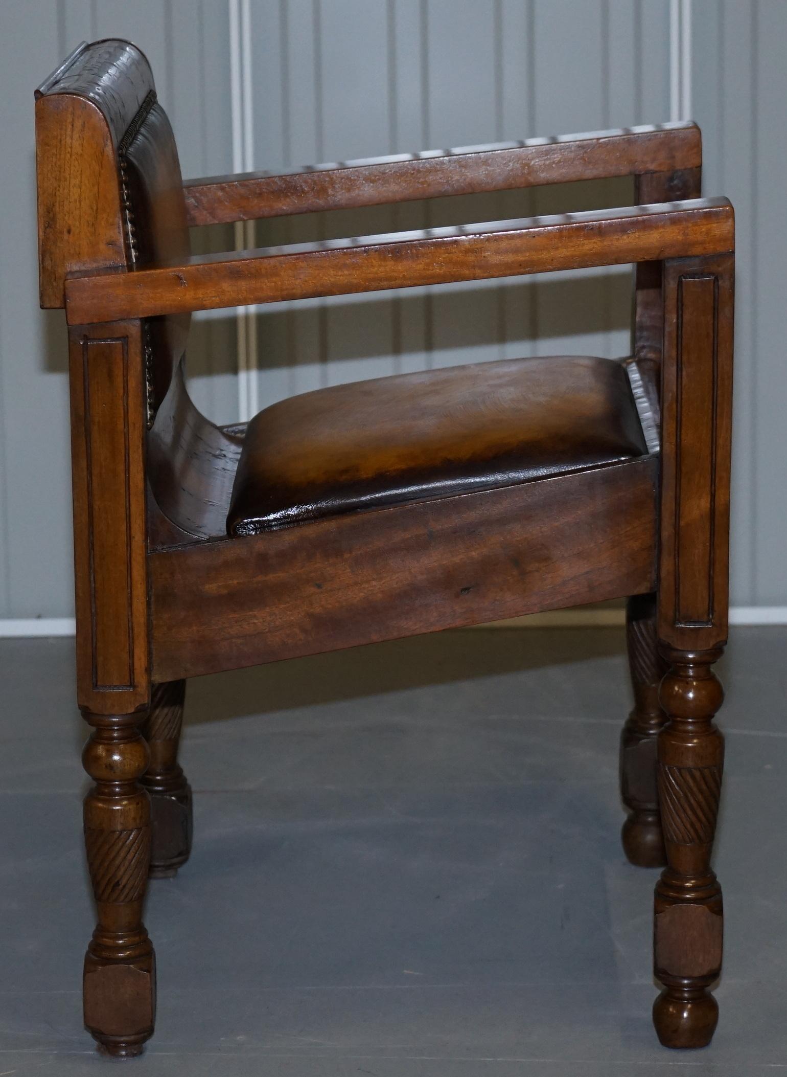 Rare Stylish Original Art Deco Burl Burr Walnut Desk Chair Cigar Brown Leather 8