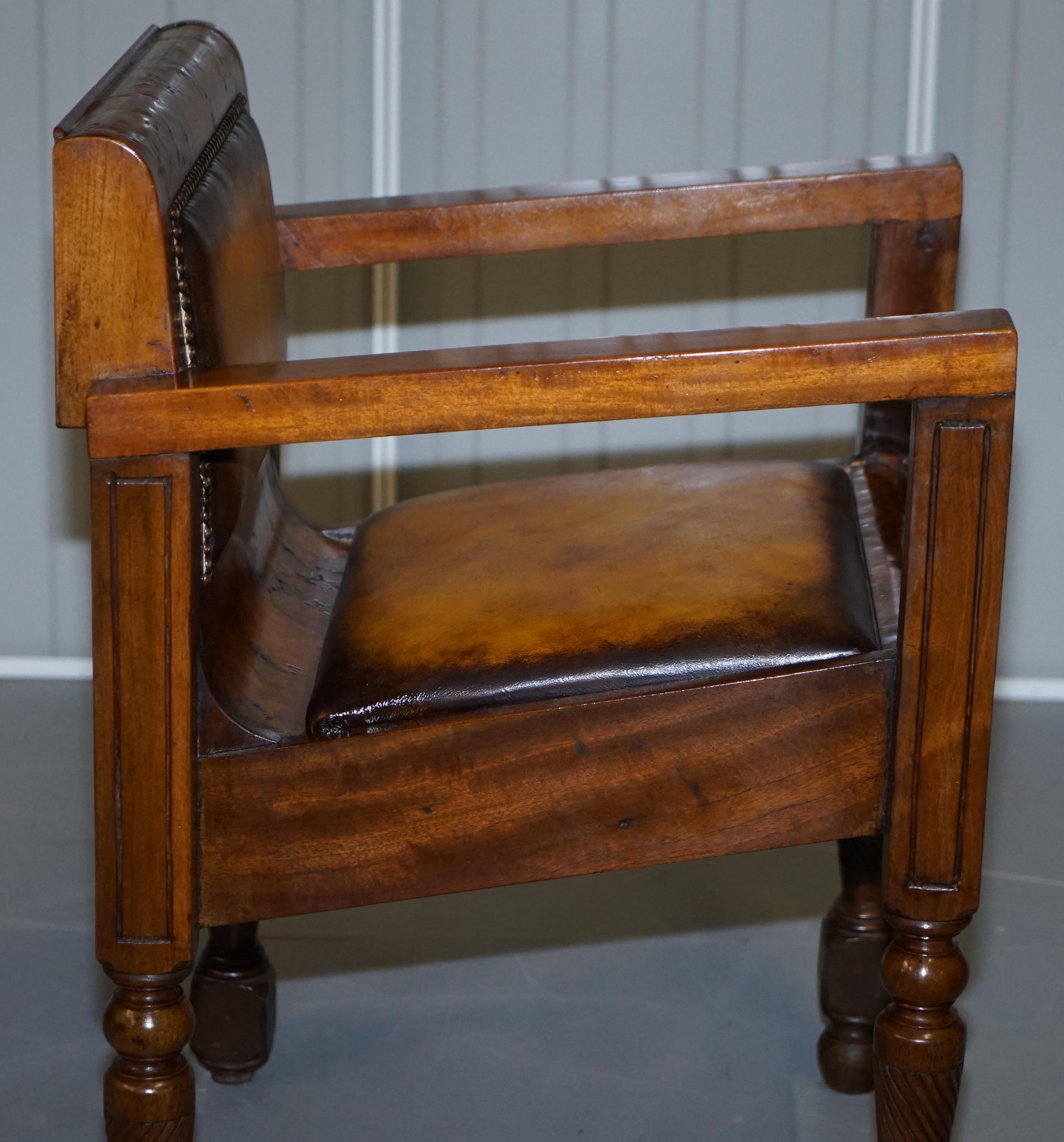 Rare Stylish Original Art Deco Burl Burr Walnut Desk Chair Cigar Brown Leather 9