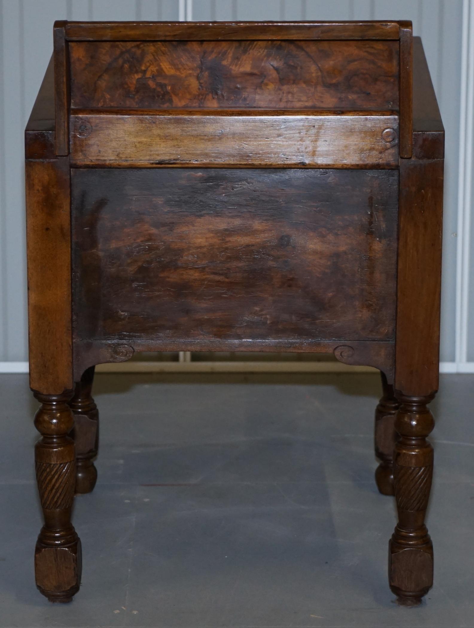 Rare Stylish Original Art Deco Burl Burr Walnut Desk Chair Cigar Brown Leather 10