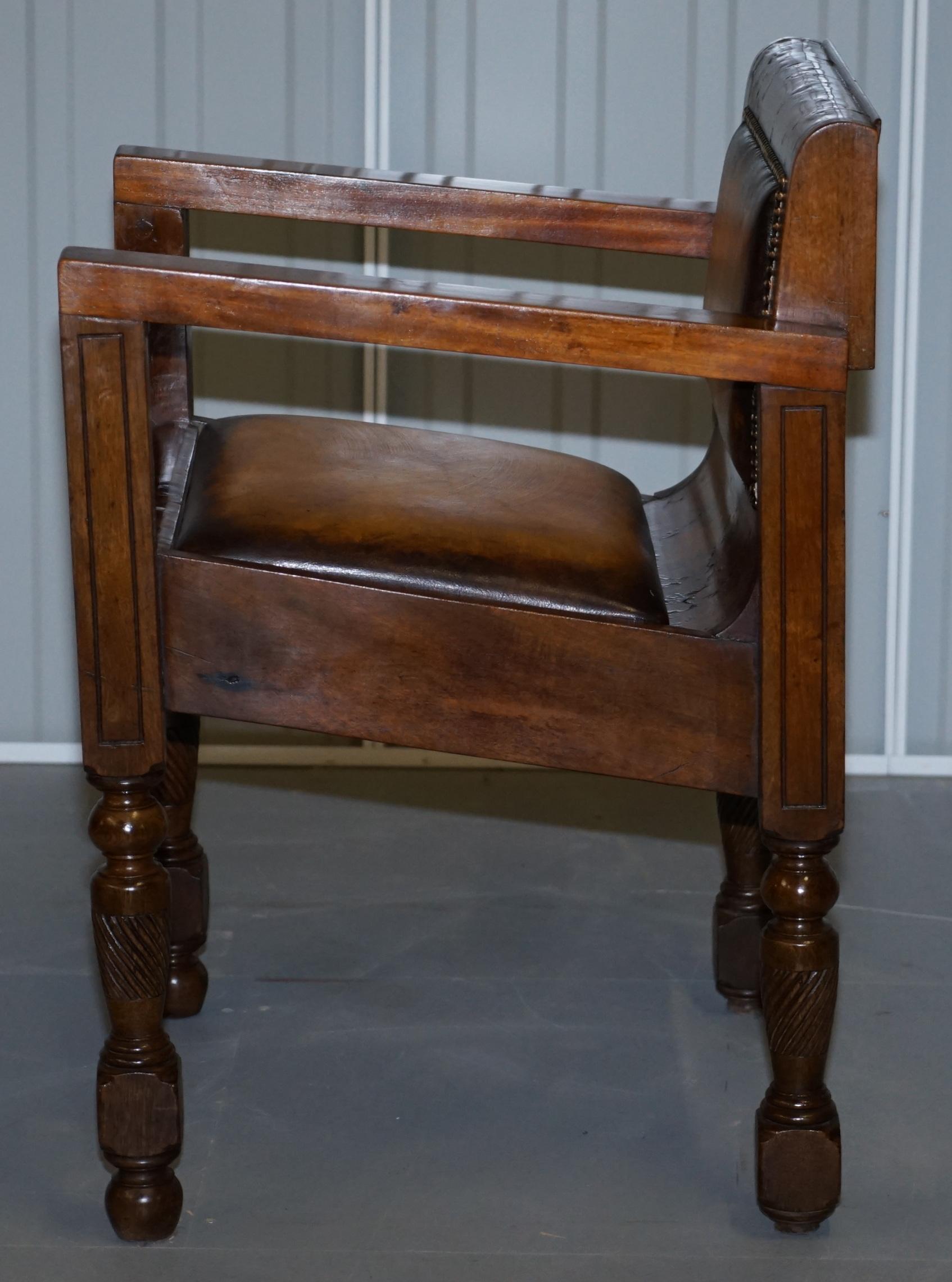 Rare Stylish Original Art Deco Burl Burr Walnut Desk Chair Cigar Brown Leather 11