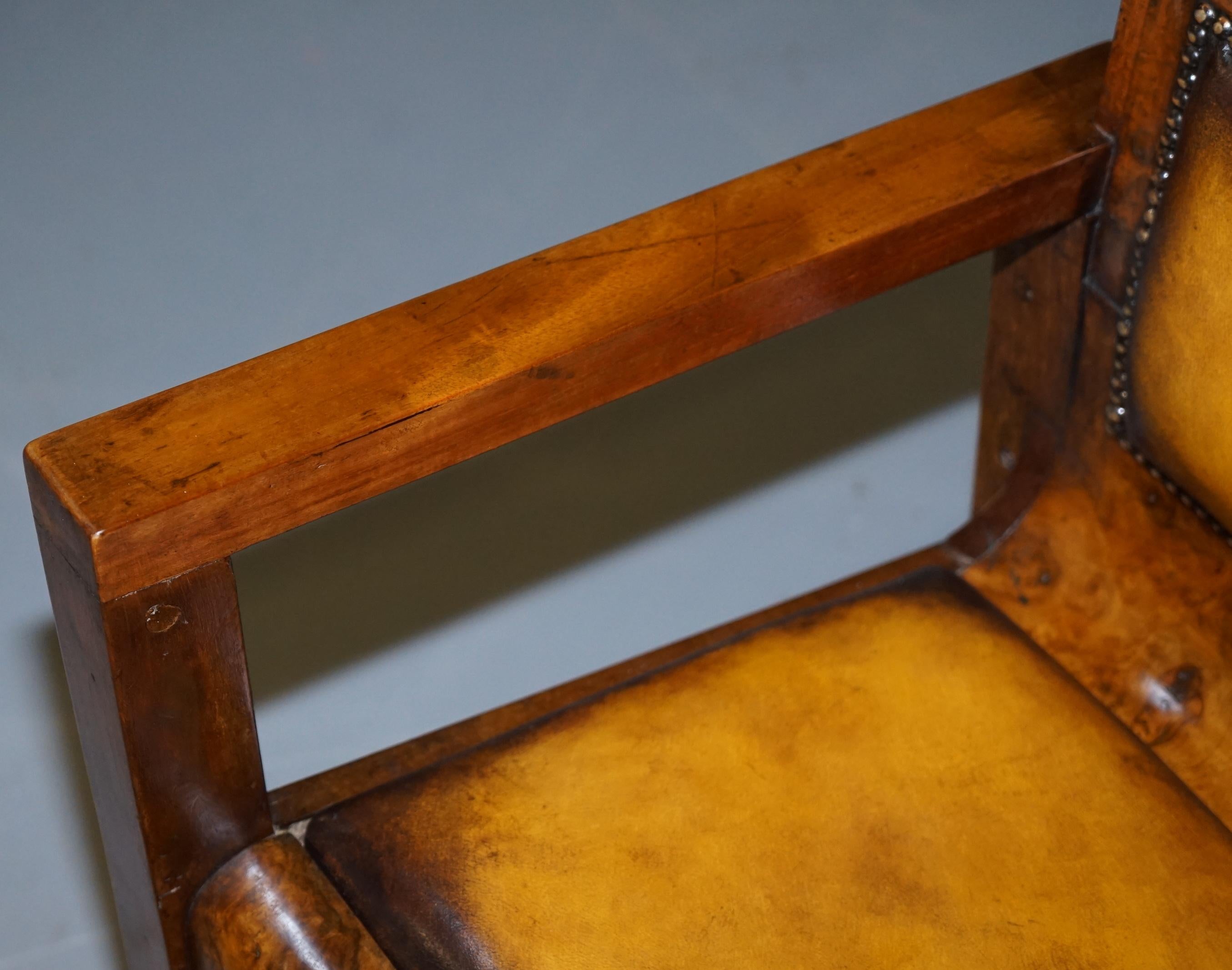 Rare Stylish Original Art Deco Burl Burr Walnut Desk Chair Cigar Brown Leather 3