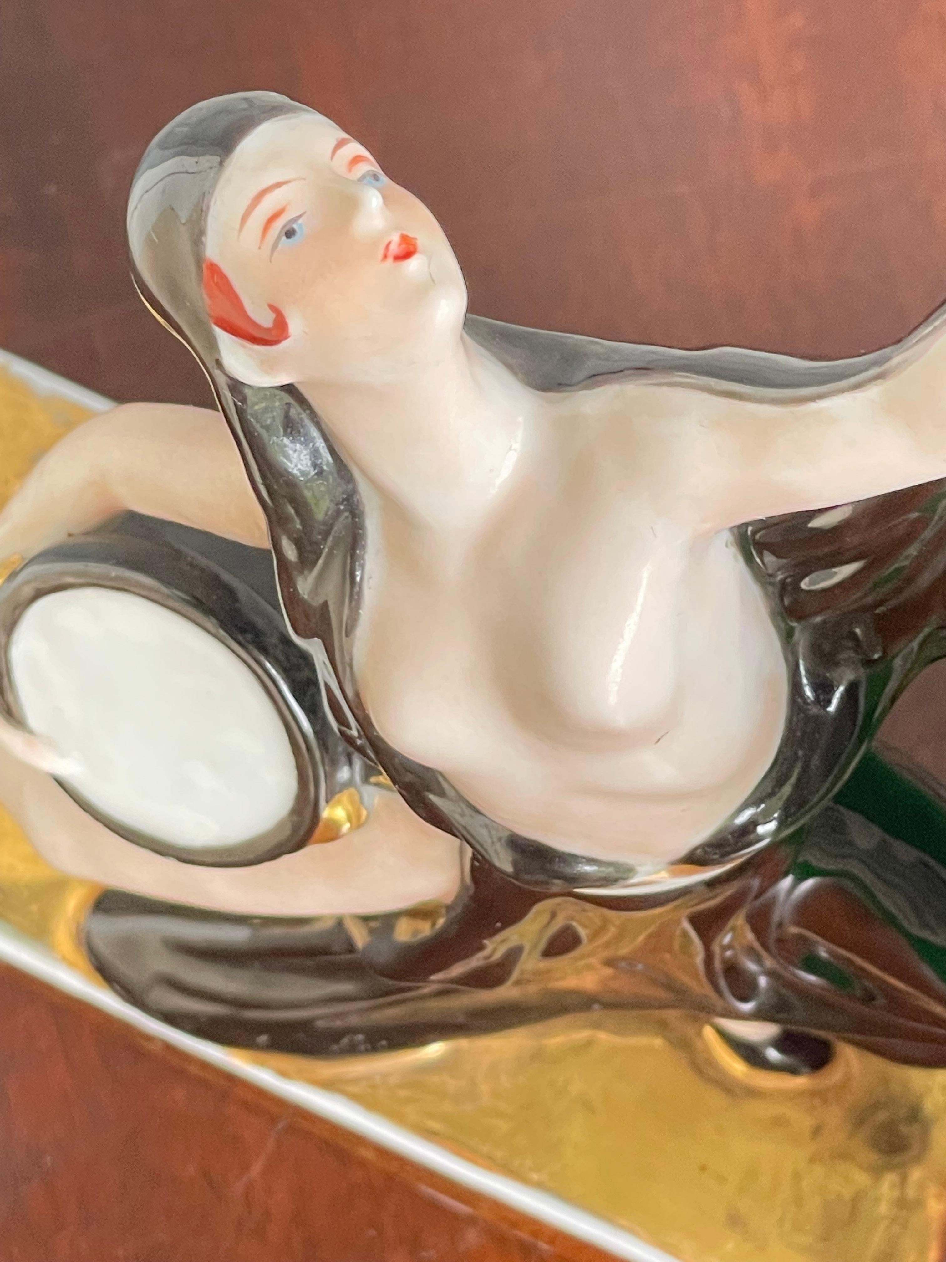 Rare & Stylish Pair of 1920s Porcelain French Art Deco Risque Dancer Bookends For Sale 3