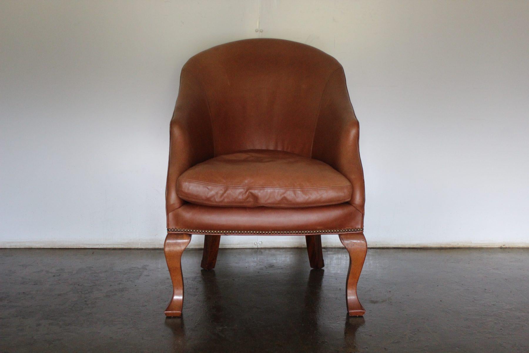 Rare Sublime Ralph Lauren “Beldon” Armchair in Tan Brown Saddle Leather In Good Condition For Sale In Barrowford, GB
