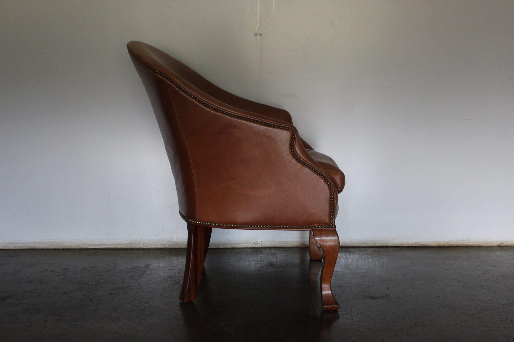 Contemporary Rare Sublime Ralph Lauren “Beldon” Armchair in Tan Brown Saddle Leather For Sale