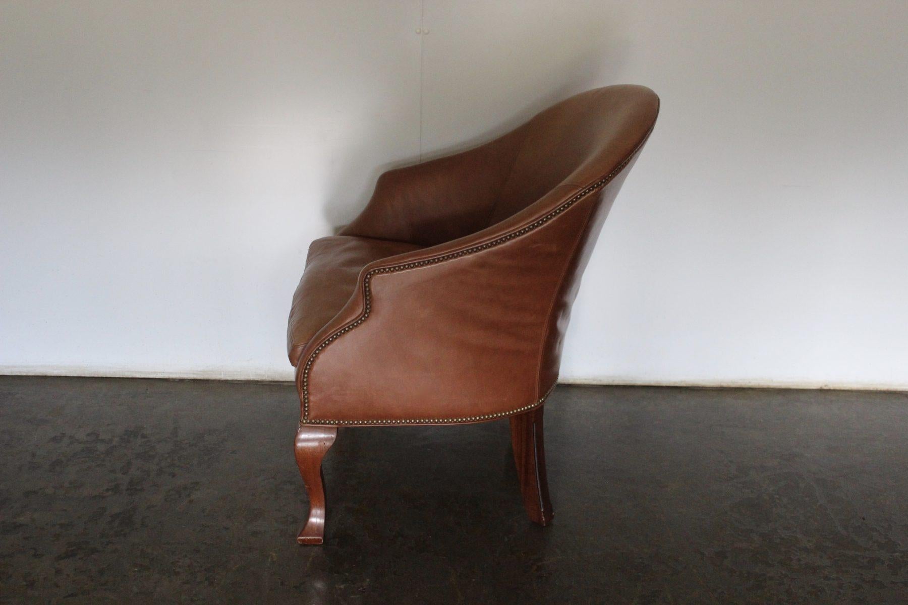 Rare Sublime Ralph Lauren “Beldon” Armchair in Tan Brown Saddle Leather For Sale 4