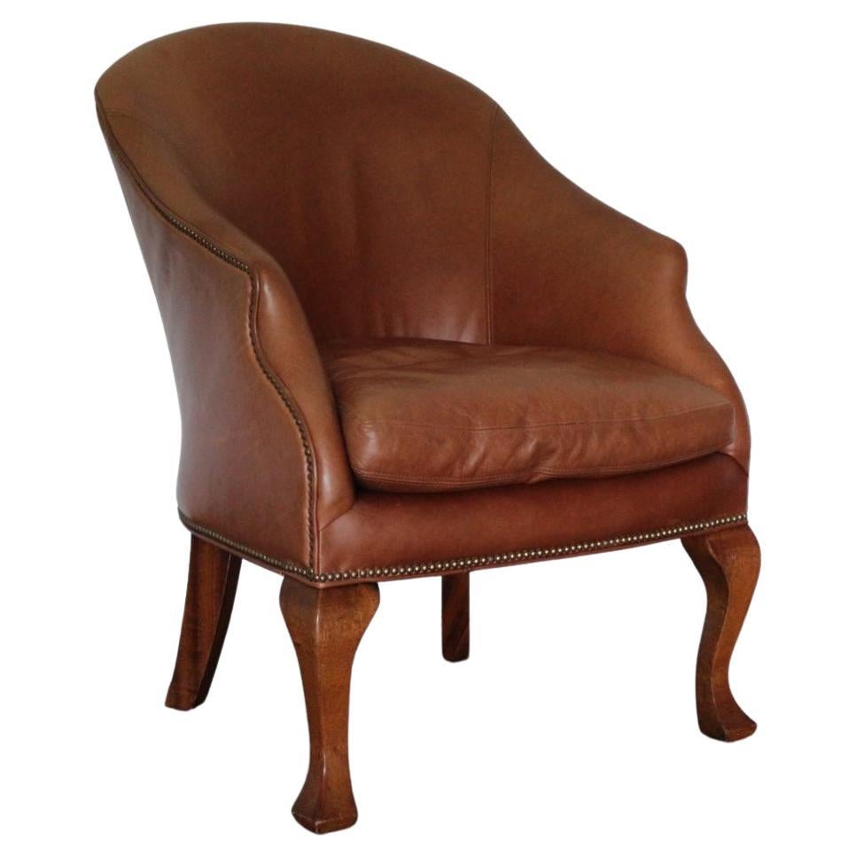Rare Sublime Ralph Lauren “Beldon” Armchair in Tan Brown Saddle Leather For Sale