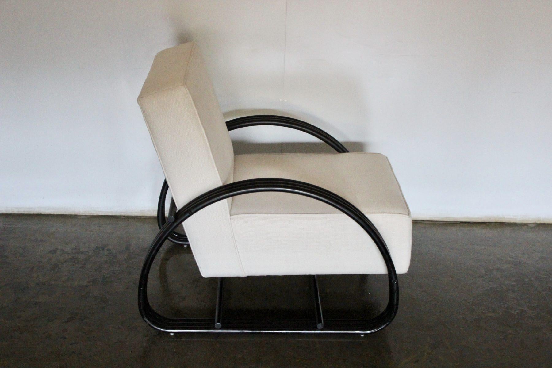 Metal Rare Sublime Ralph Lauren “Hudson Street” Lounge Chair Armchair in Pale-Linen an For Sale