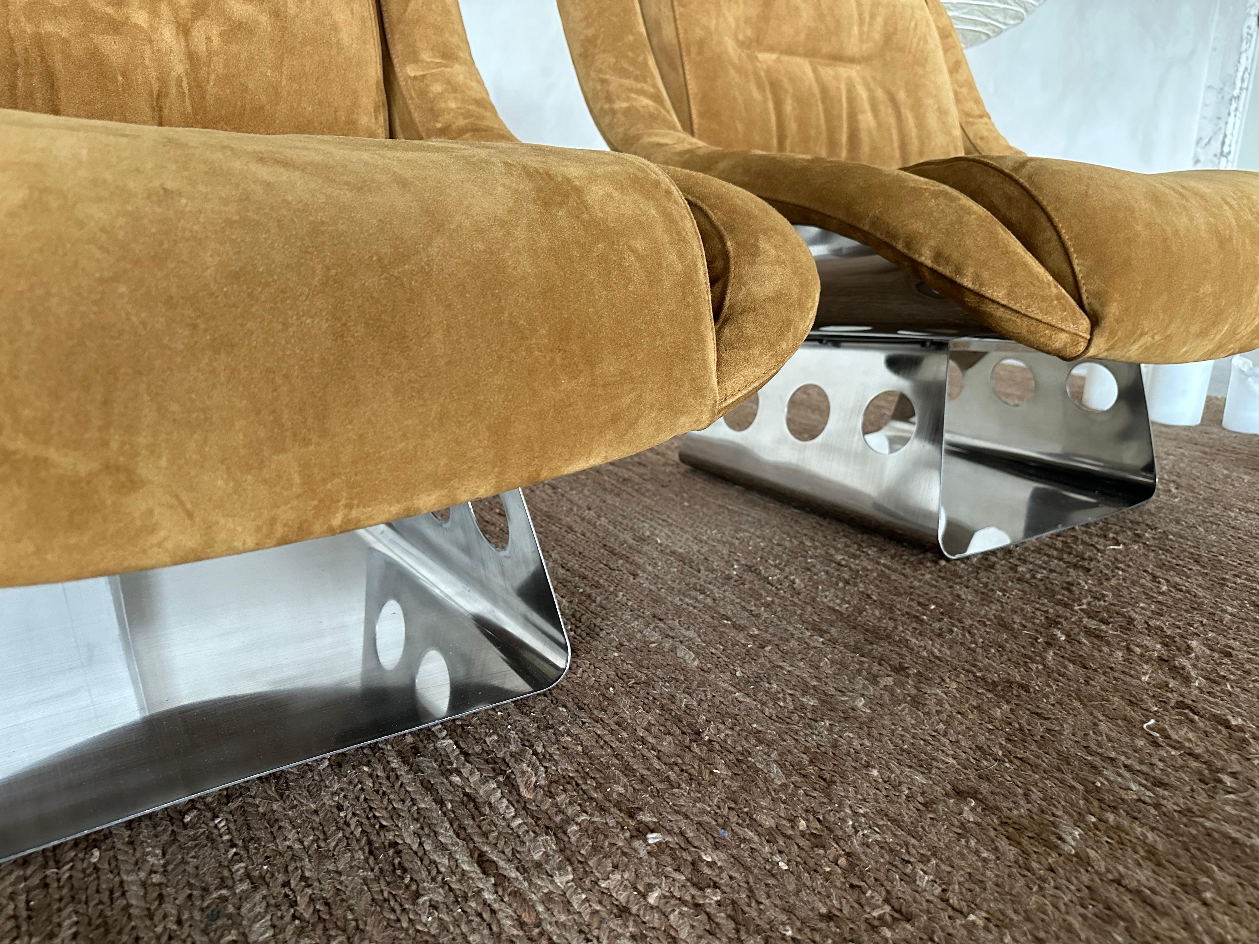 Rare Suede and Stainless Steel Lounge Chairs by Rima Padova, 1974 For Sale 9