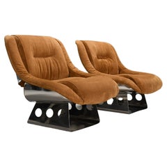 Vintage Rare Suede and Stainless Steel Lounge Chairs by Rima Padova, 1974
