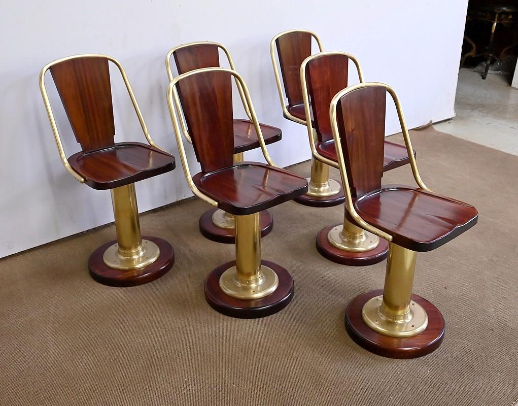 Varnished Rare Set of 6 Ocean Liner Chairs, England – Early 20th Century For Sale