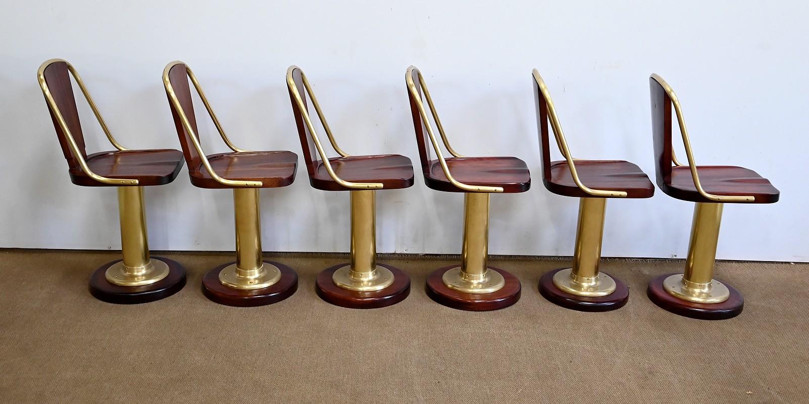 Brass Rare Set of 6 Ocean Liner Chairs, England – Early 20th Century For Sale