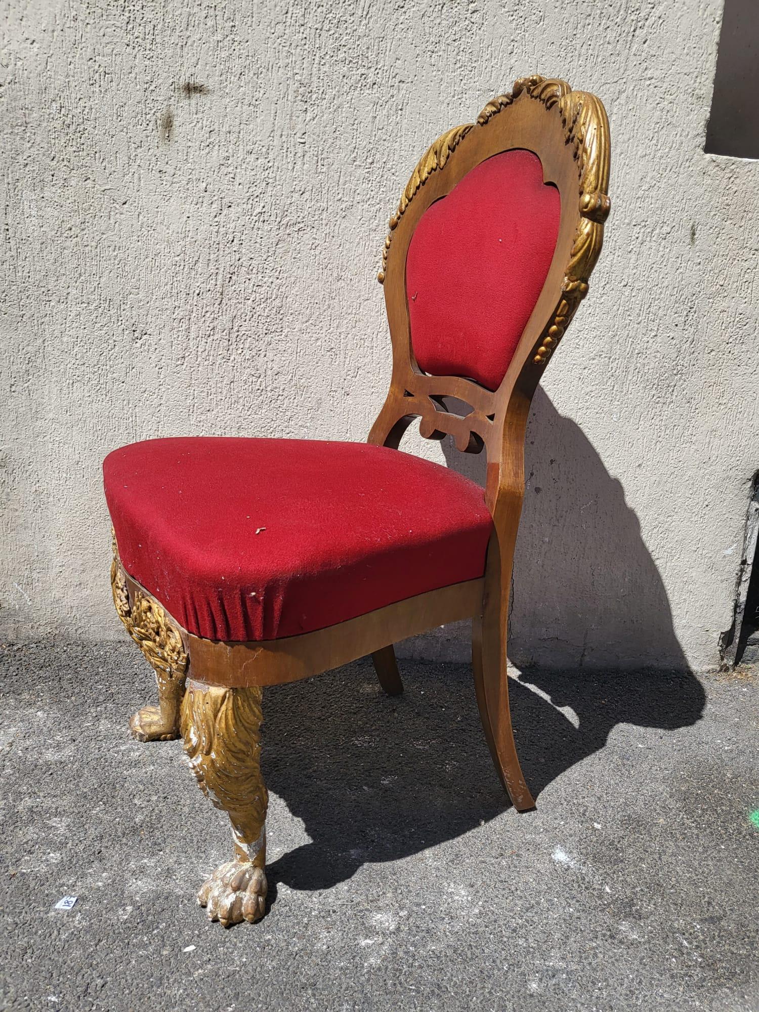 Rara suite di 20 + 2 sedie in legno dorato, XIX secolo in vendita 6