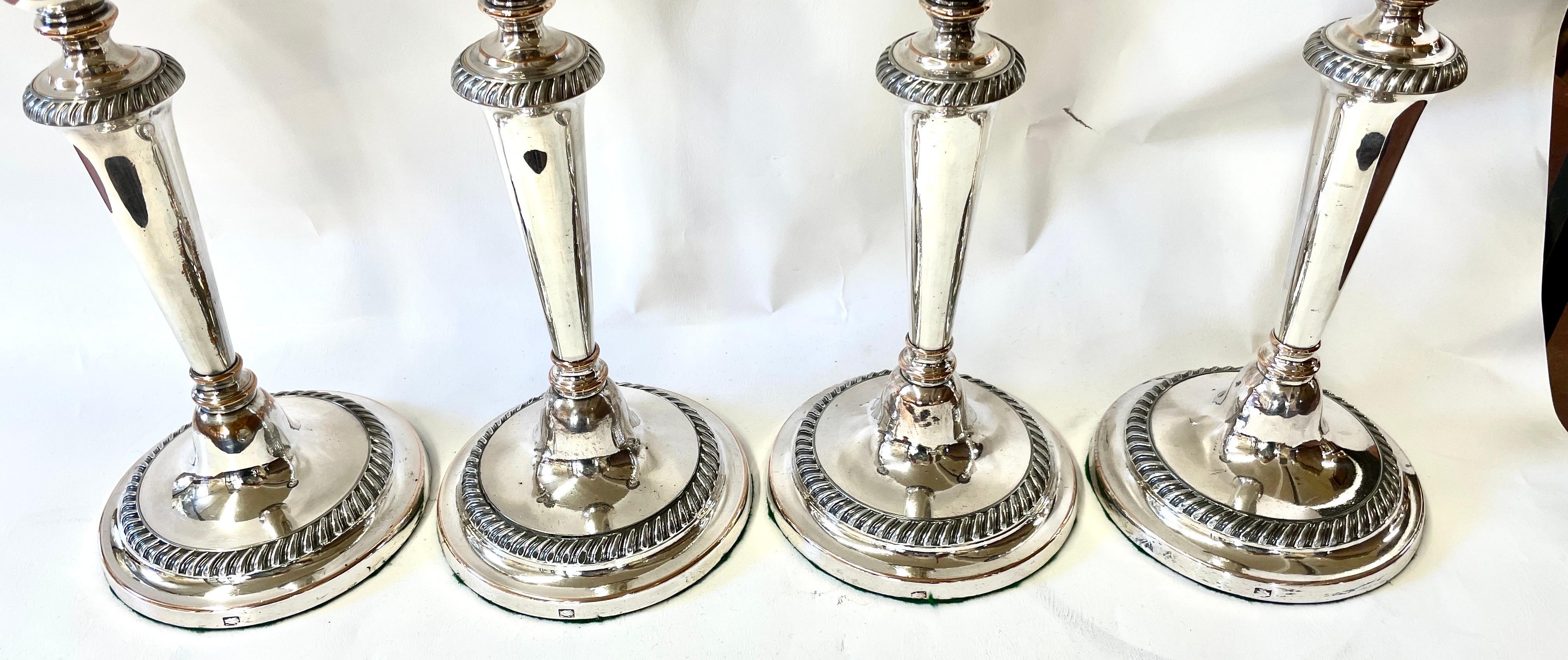George III Rare Suite of 4 Antique English Geo iii Sheffield Plate Round Base Candlesticks