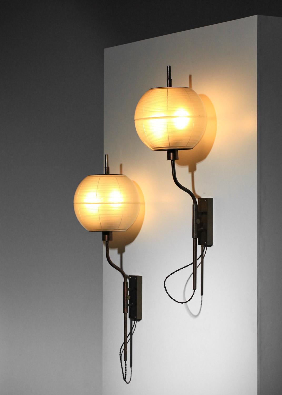 Rare pair Luigi Caccia Dominioni sconces from the 1950s in glass and brass 1