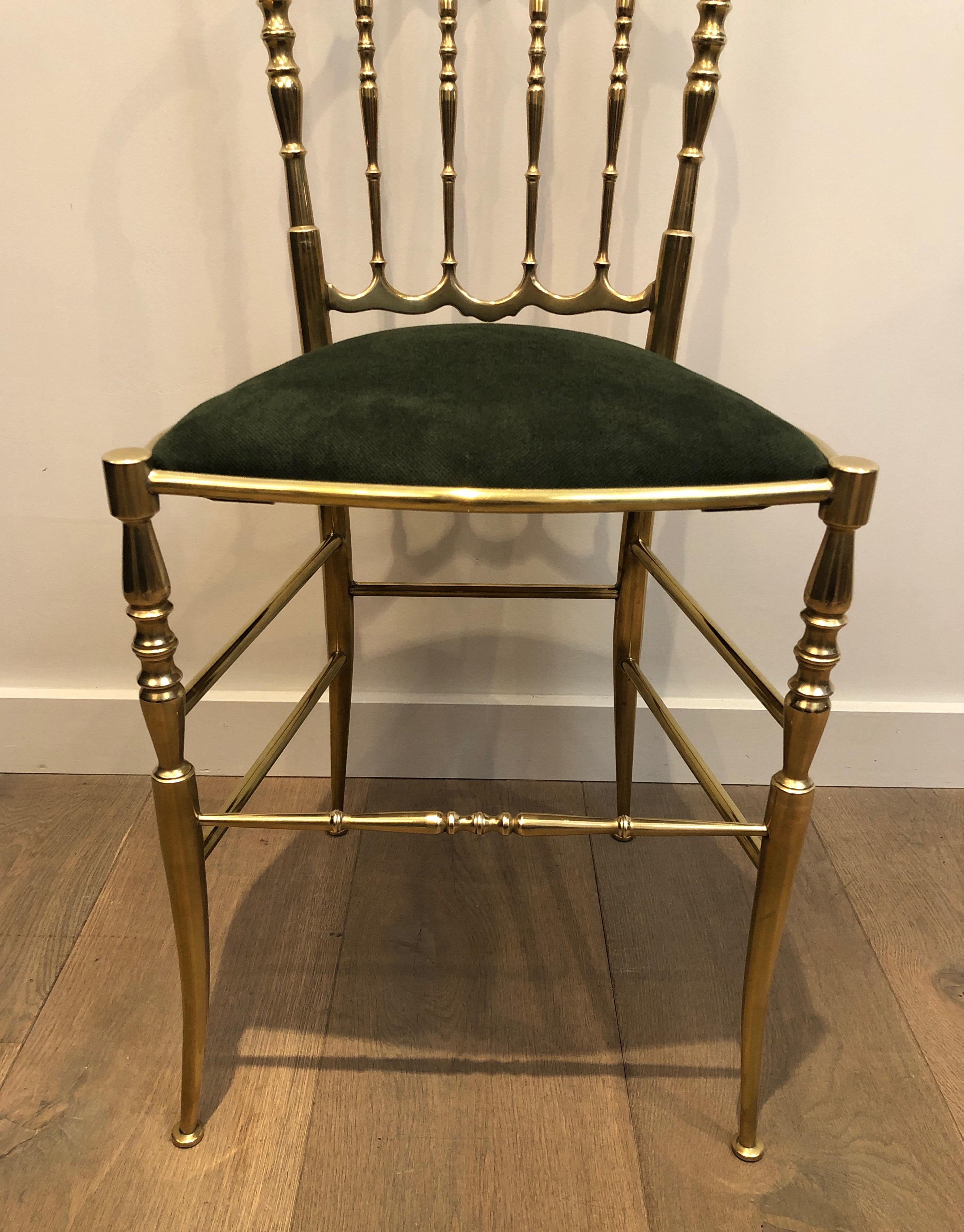 Rare Suite of 6 Beautifully Crafted Brass Chiavari Chairs, Seats Green Covered 5