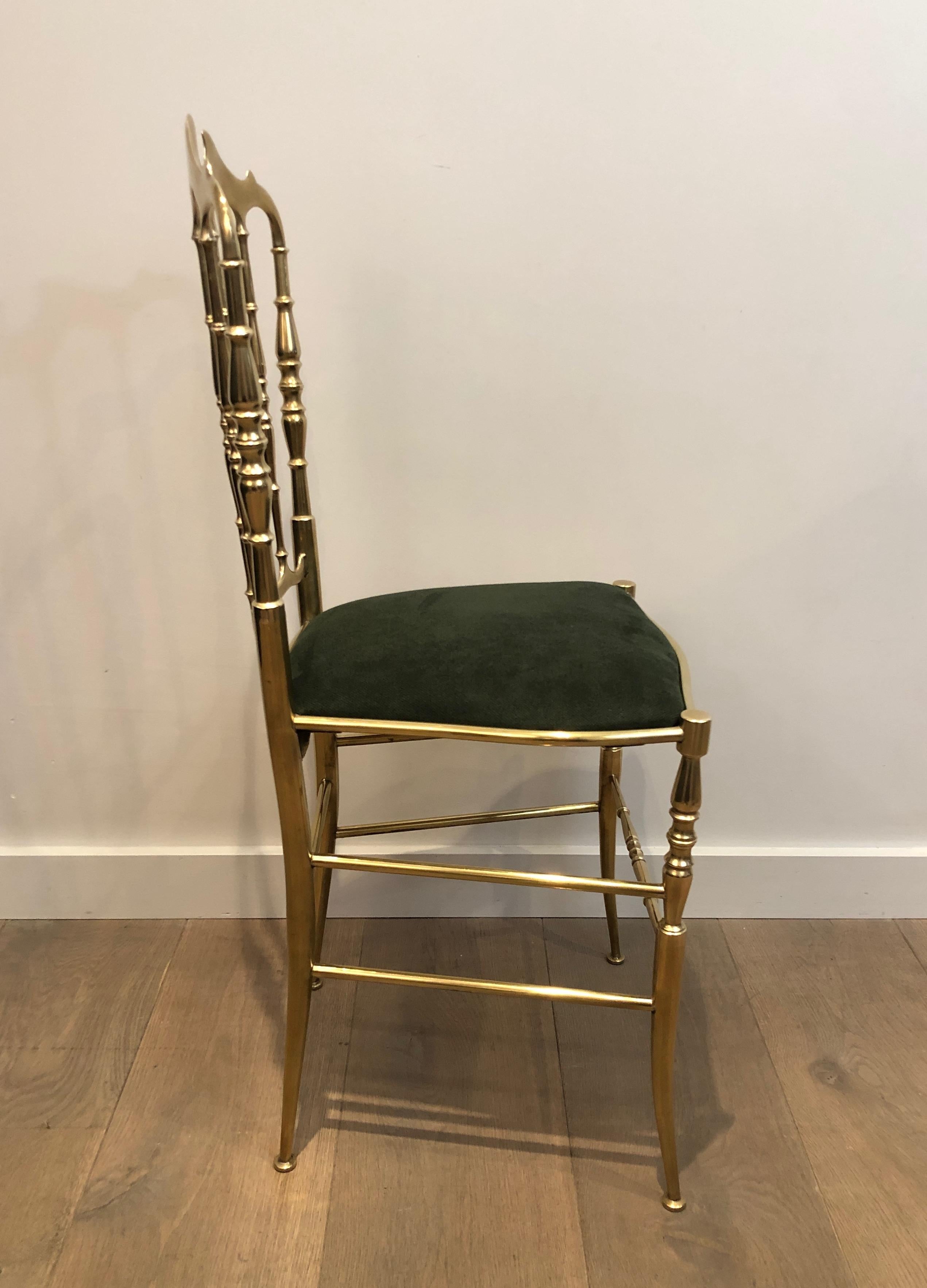 Rare Suite of 6 Beautifully Crafted Brass Chiavari Chairs, Seats Green Covered 7