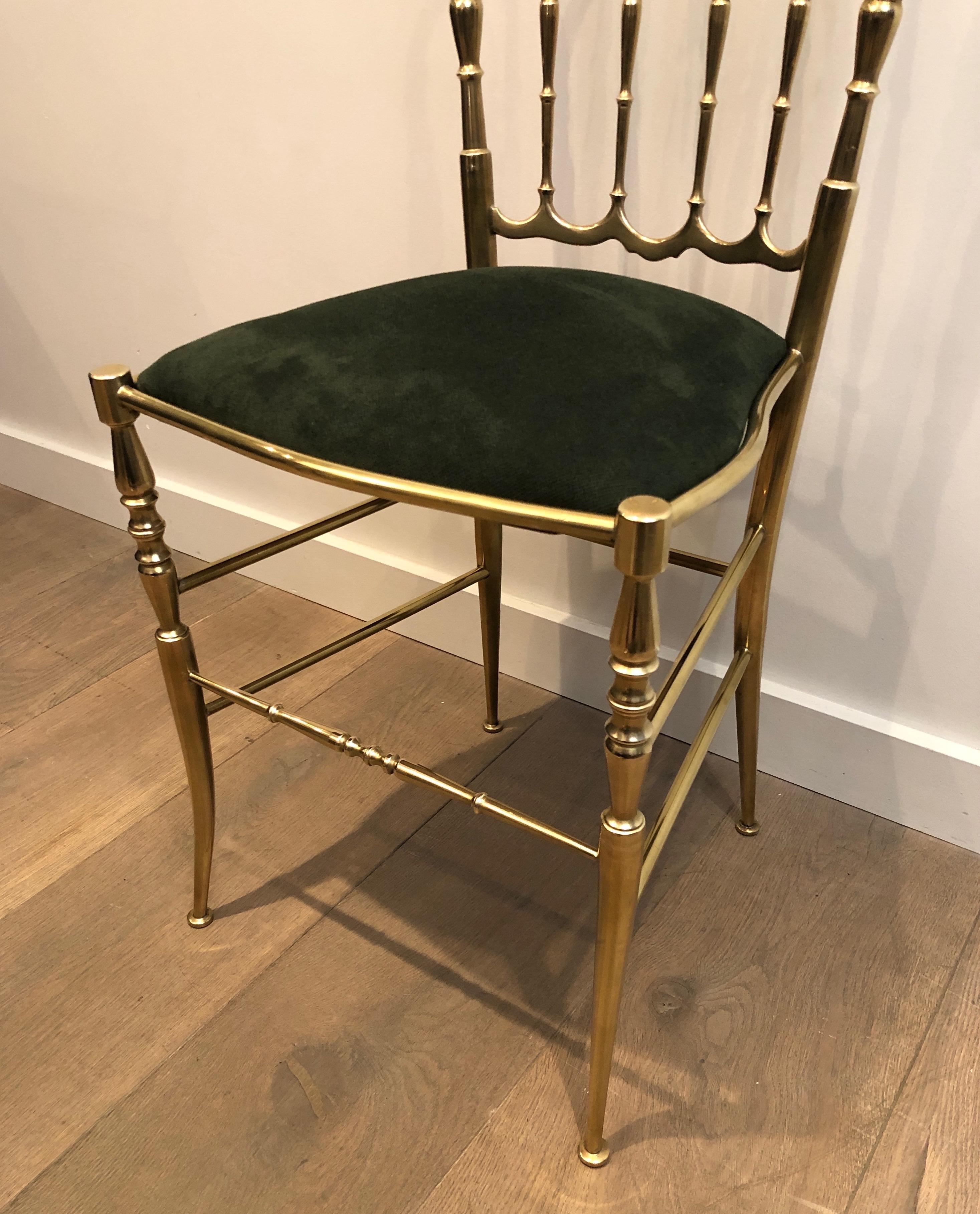 Rare Suite of 6 Beautifully Crafted Brass Chiavari Chairs, Seats Green Covered 12