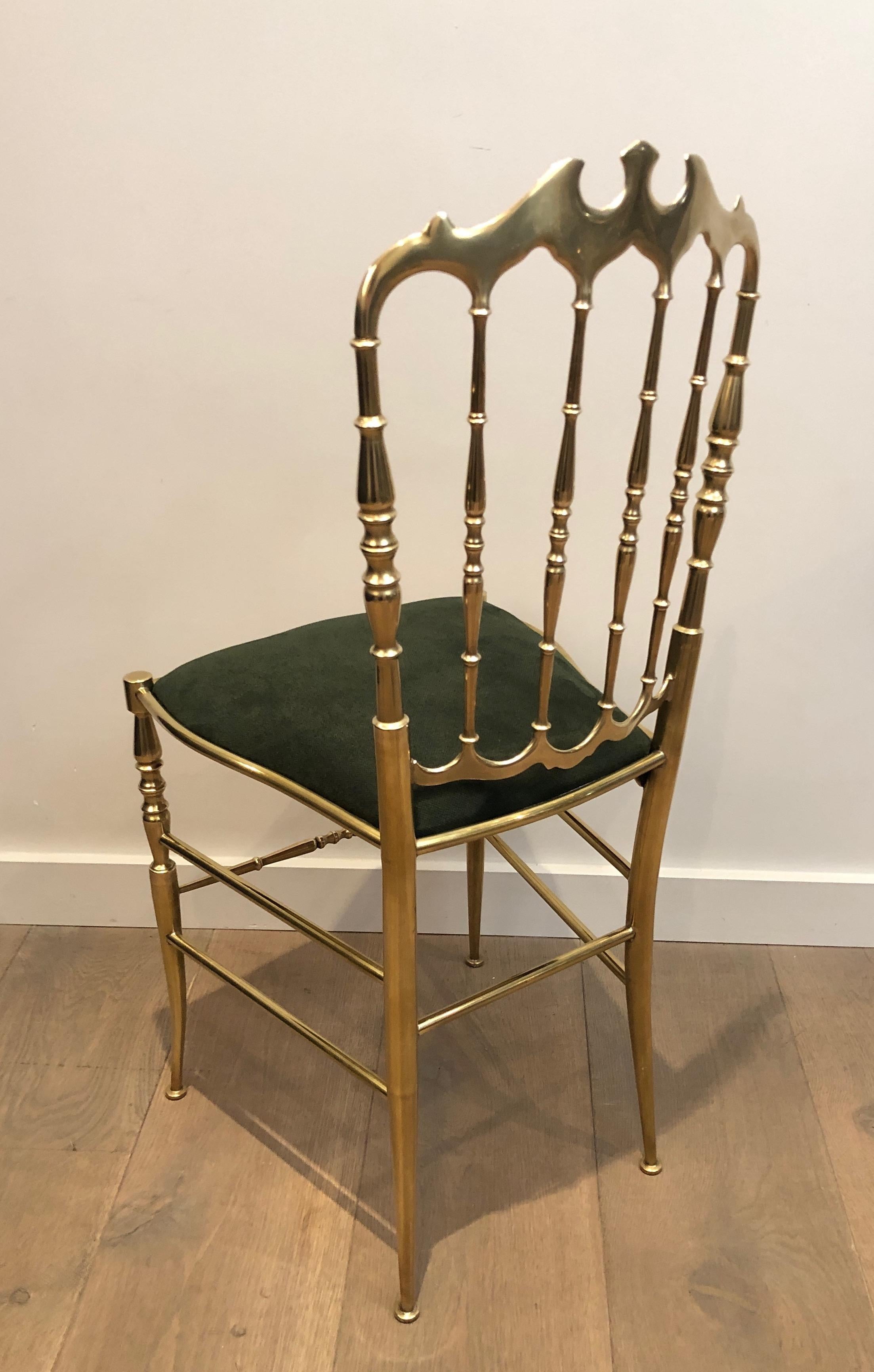 Rare Suite of 6 Beautifully Crafted Brass Chiavari Chairs, Seats Green Covered 13