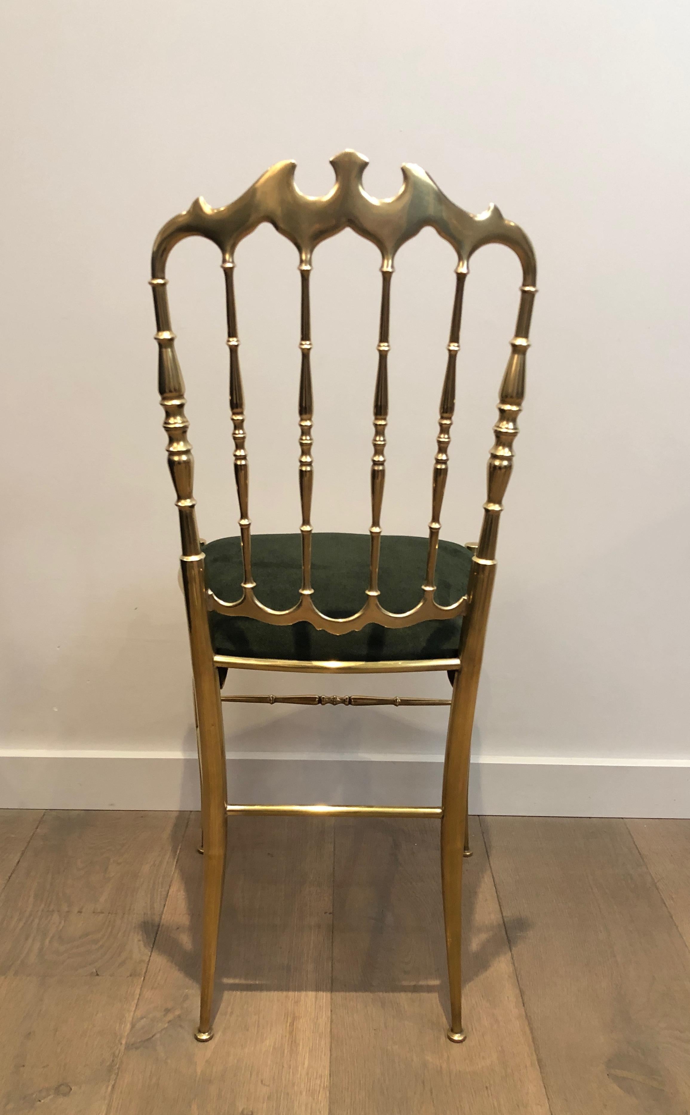 Rare Suite of 6 Beautifully Crafted Brass Chiavari Chairs, Seats Green Covered 14