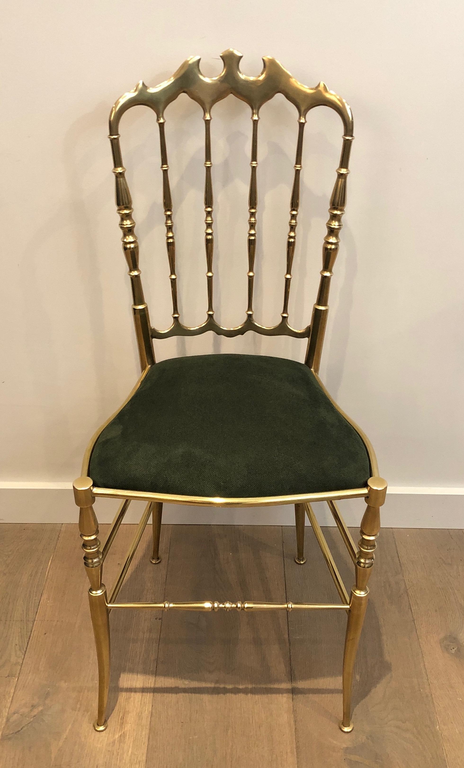 Rare Suite of 6 Beautifully Crafted Brass Chiavari Chairs, Seats Green Covered 3