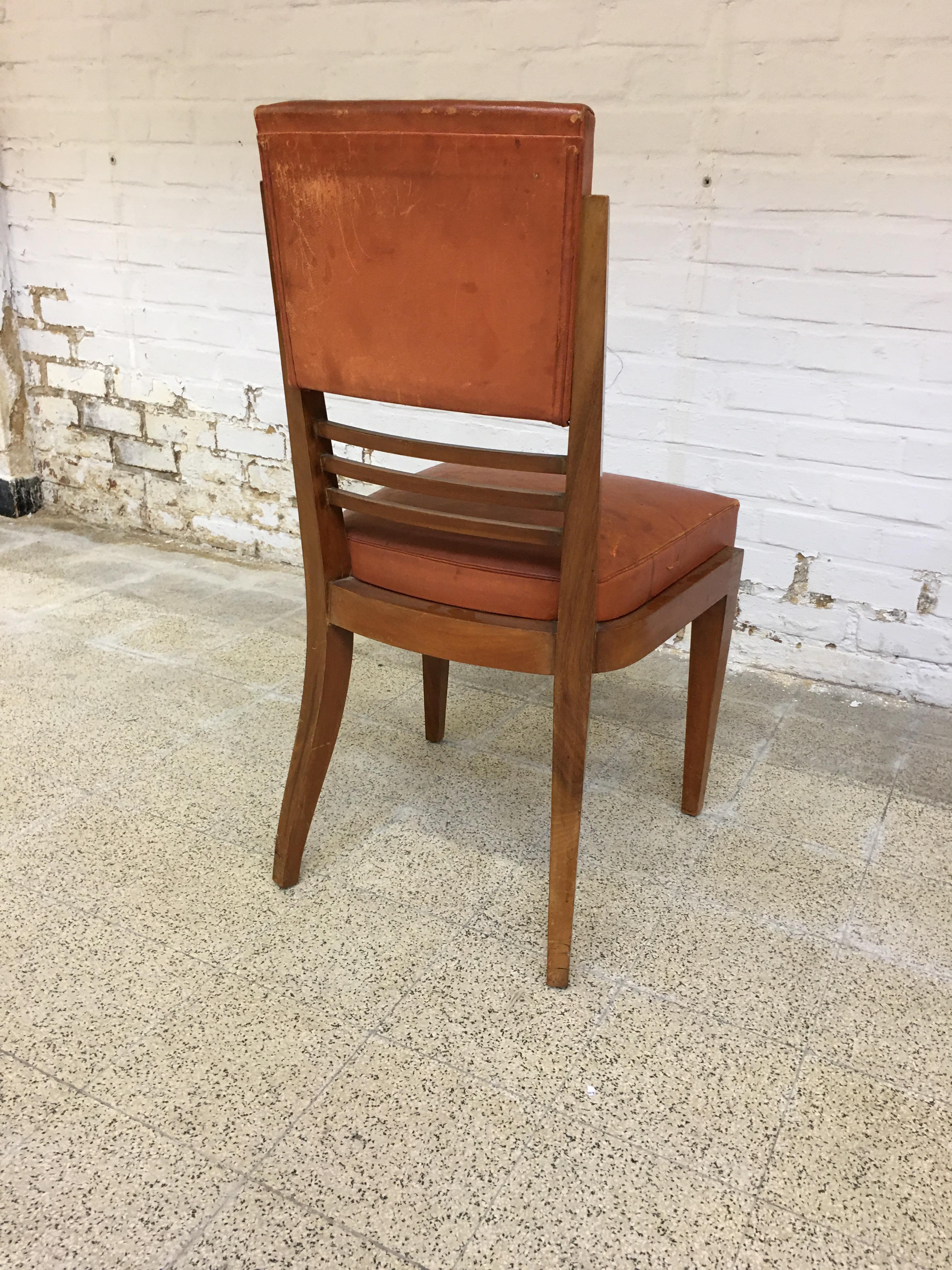 Rare Suite of 8 Art Deco Chairs and 2 Mahogany and Leather Armchairs i For Sale 13