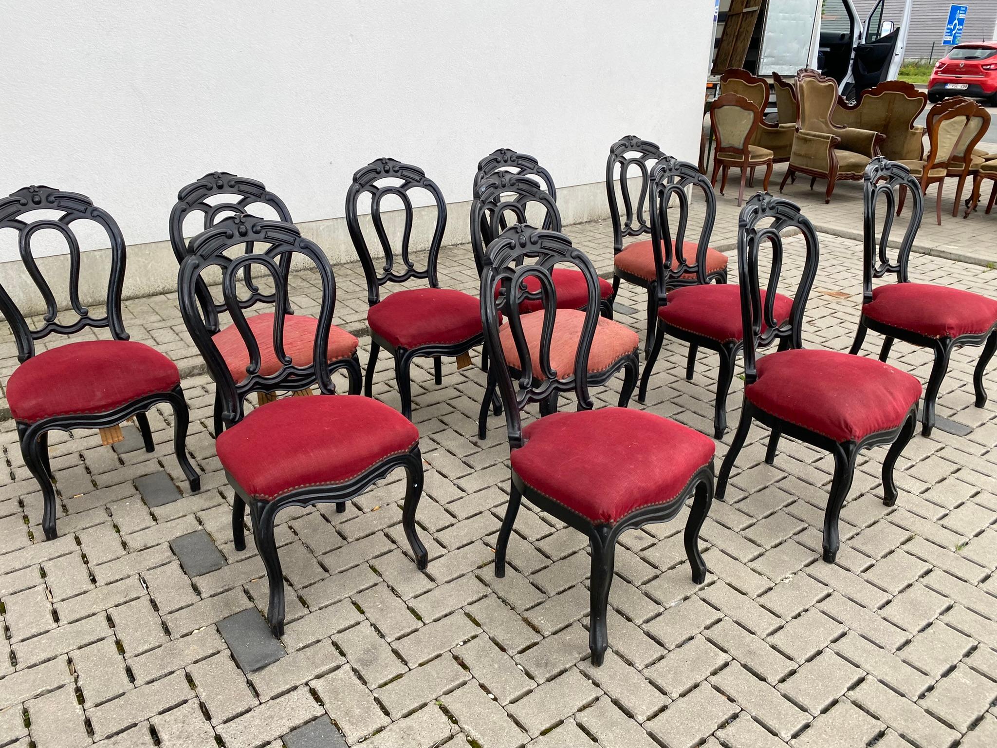 Rare ensemble de 9 chaises d'époque Napoléon III en hêtre noirci Bon état - En vente à Saint-Ouen, FR
