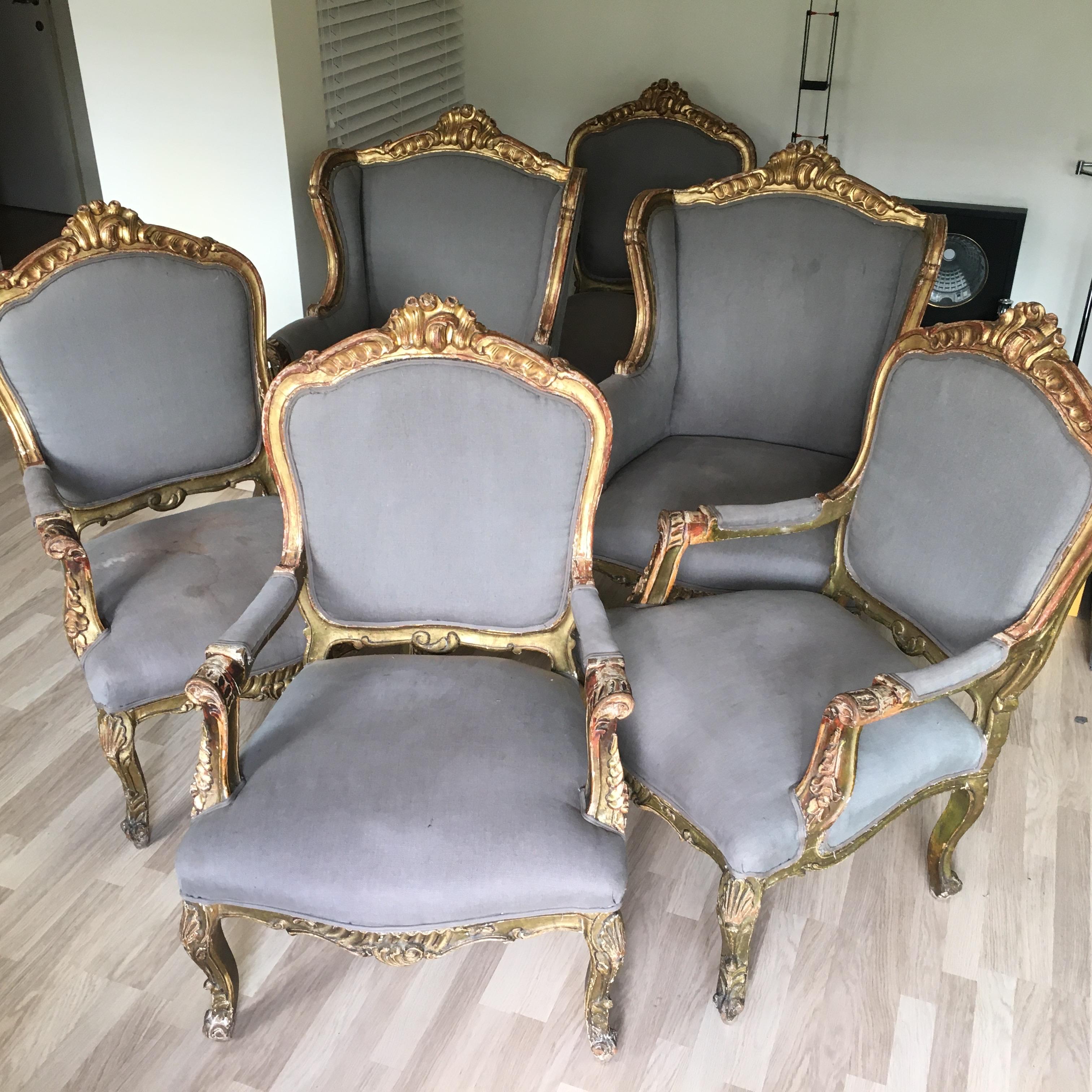 Italian Suite of Four Gilt Wood Venetian Armchairs, Italy, End of the 19th Century For Sale