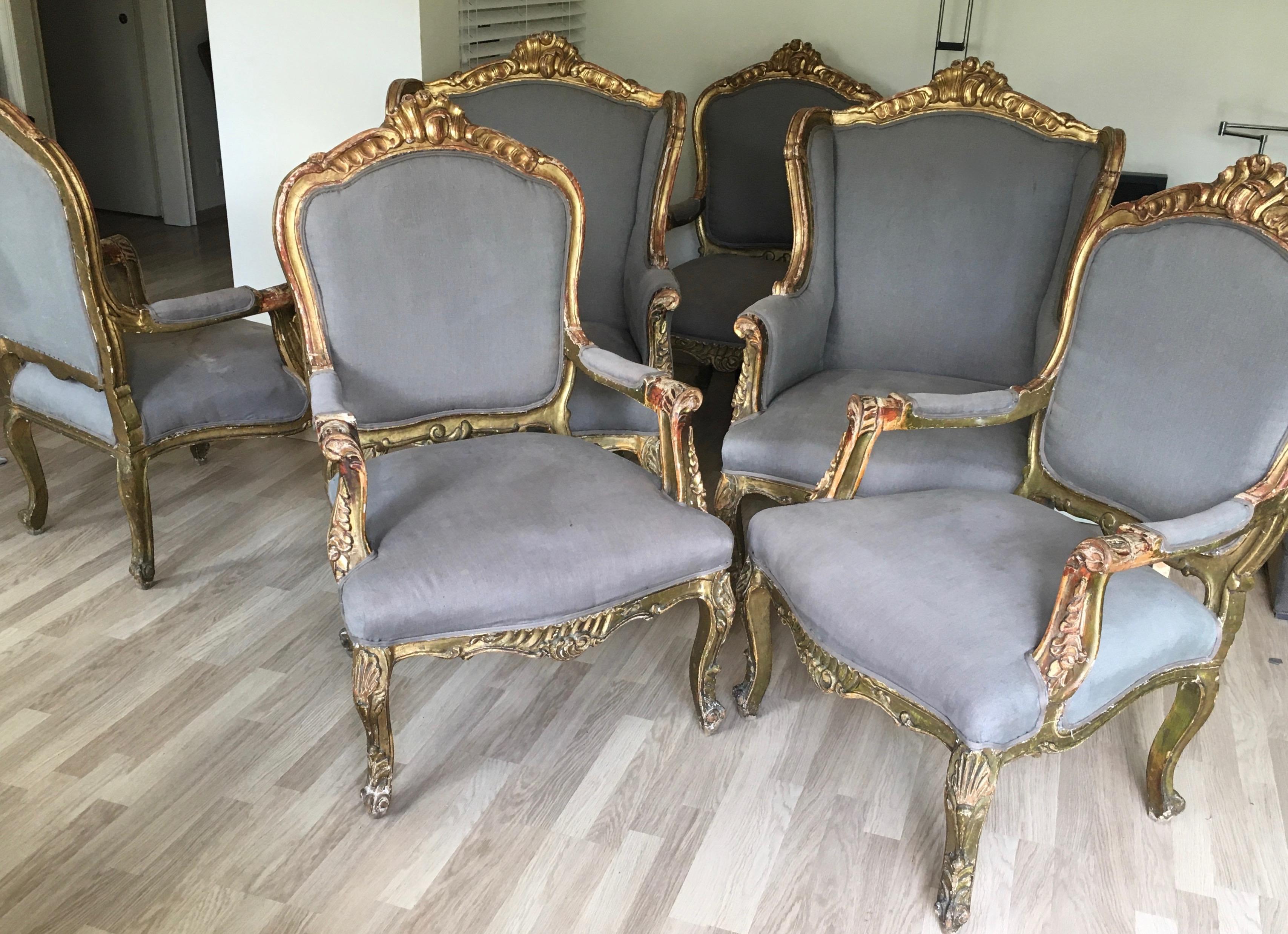 Late 19th Century Suite of Four Gilt Wood Venetian Armchairs, Italy, End of the 19th Century For Sale