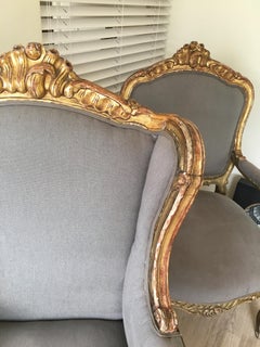 Conjunto de Cuatro Sillones Venecianos de Madera Dorada, Italia, Finales S. XIX