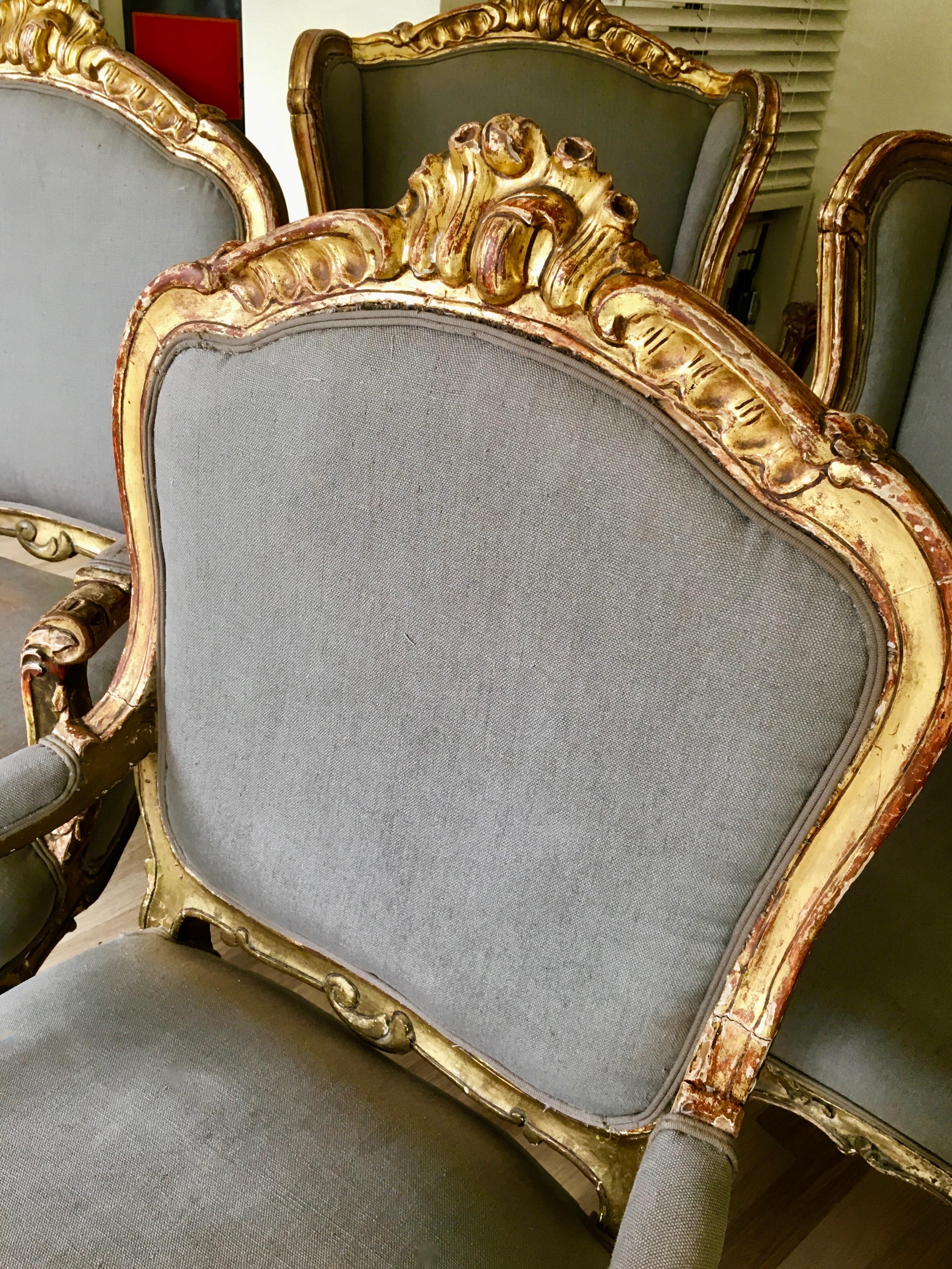Rococo Revival Suite of Four Gilt Wood Venetian Armchairs, Italy, End of the 19th Century For Sale