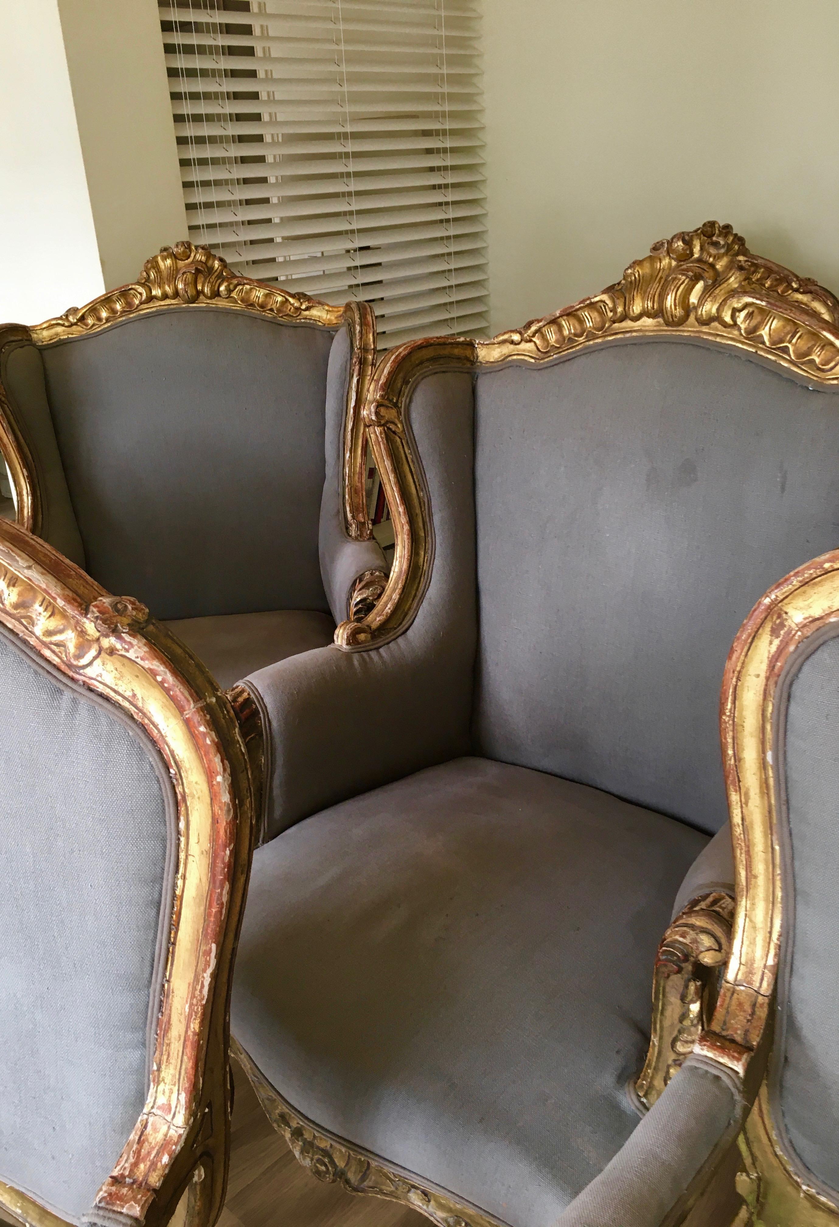 Suite of Four Gilt Wood Venetian Armchairs, Italy, End of the 19th Century In Good Condition For Sale In Brussels, BE