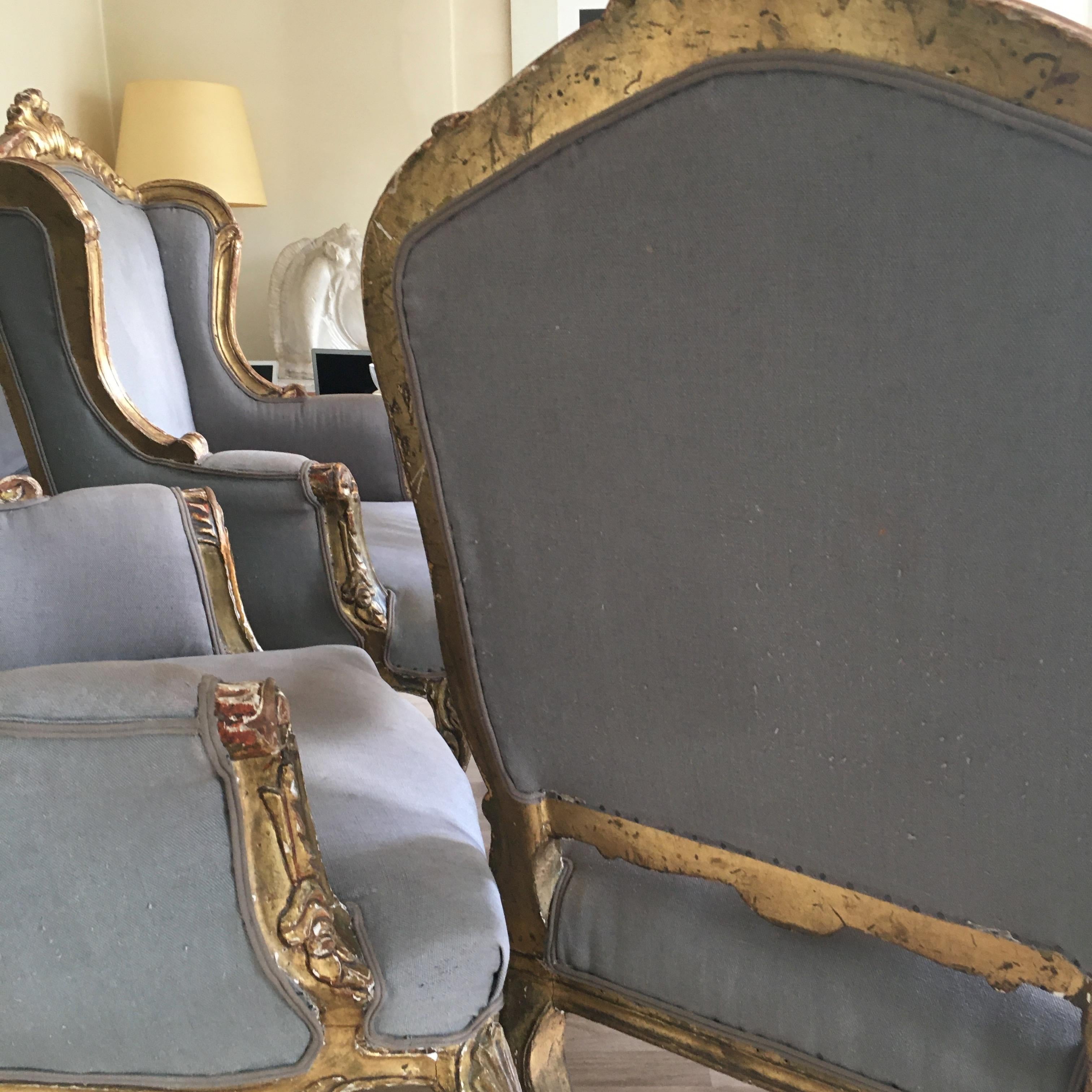Canvas Suite of Four Gilt Wood Venetian Armchairs, Italy, End of the 19th Century For Sale