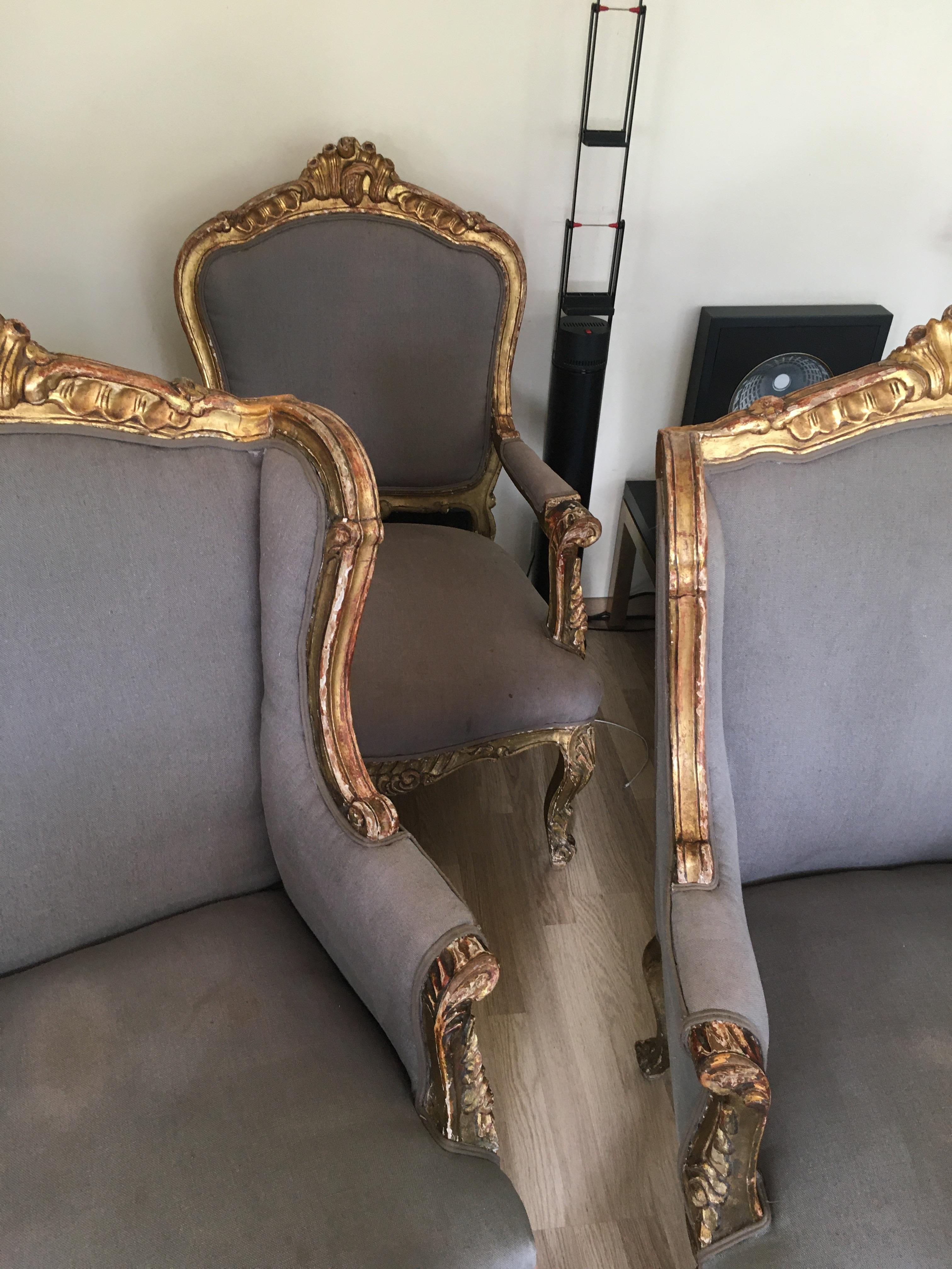 Suite of Four Gilt Wood Venetian Armchairs, Italy, End of the 19th Century For Sale 1