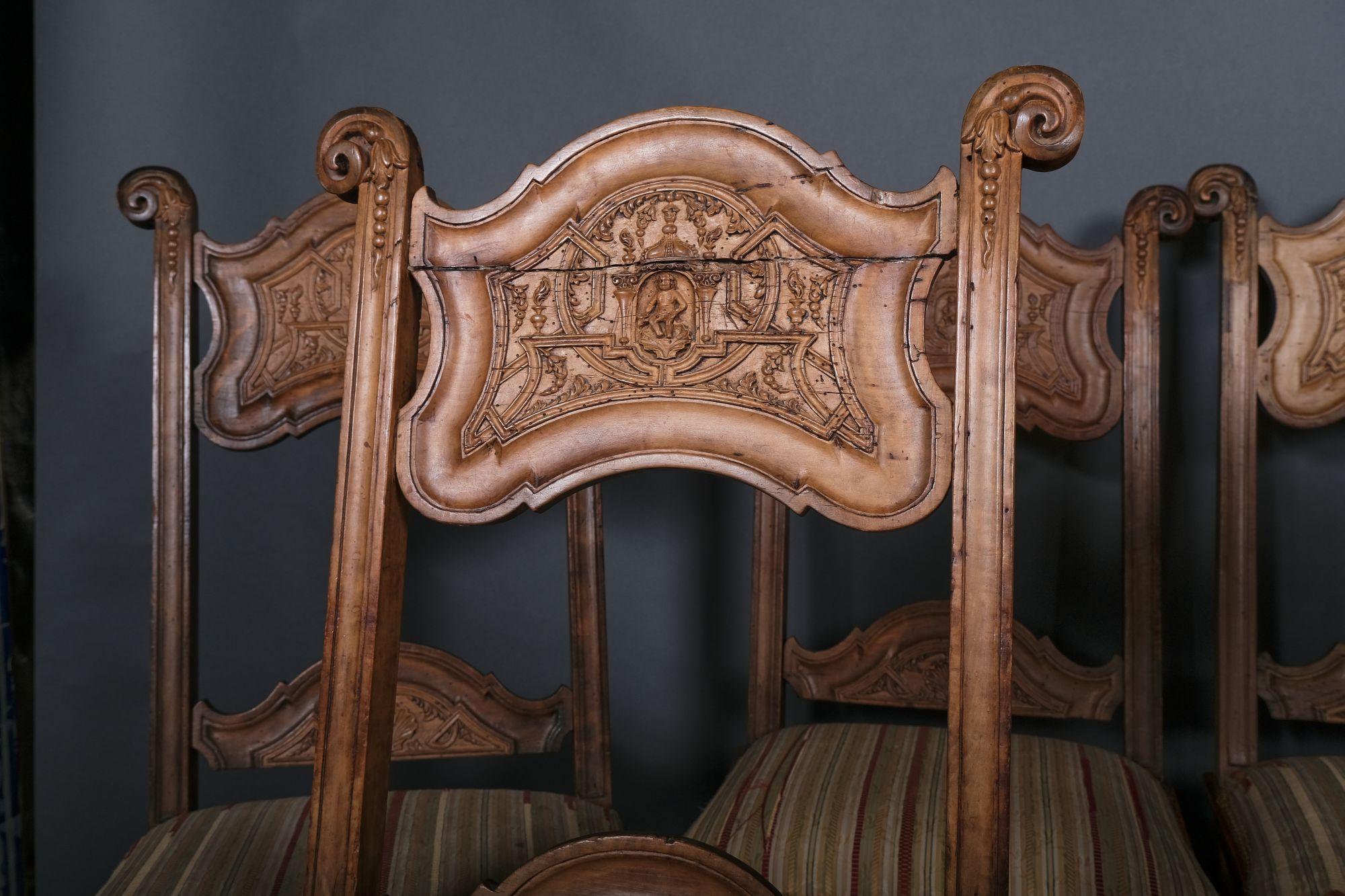 Carved Rare Suite of Six Chairs, Prob. Lorraine, 18th Century For Sale