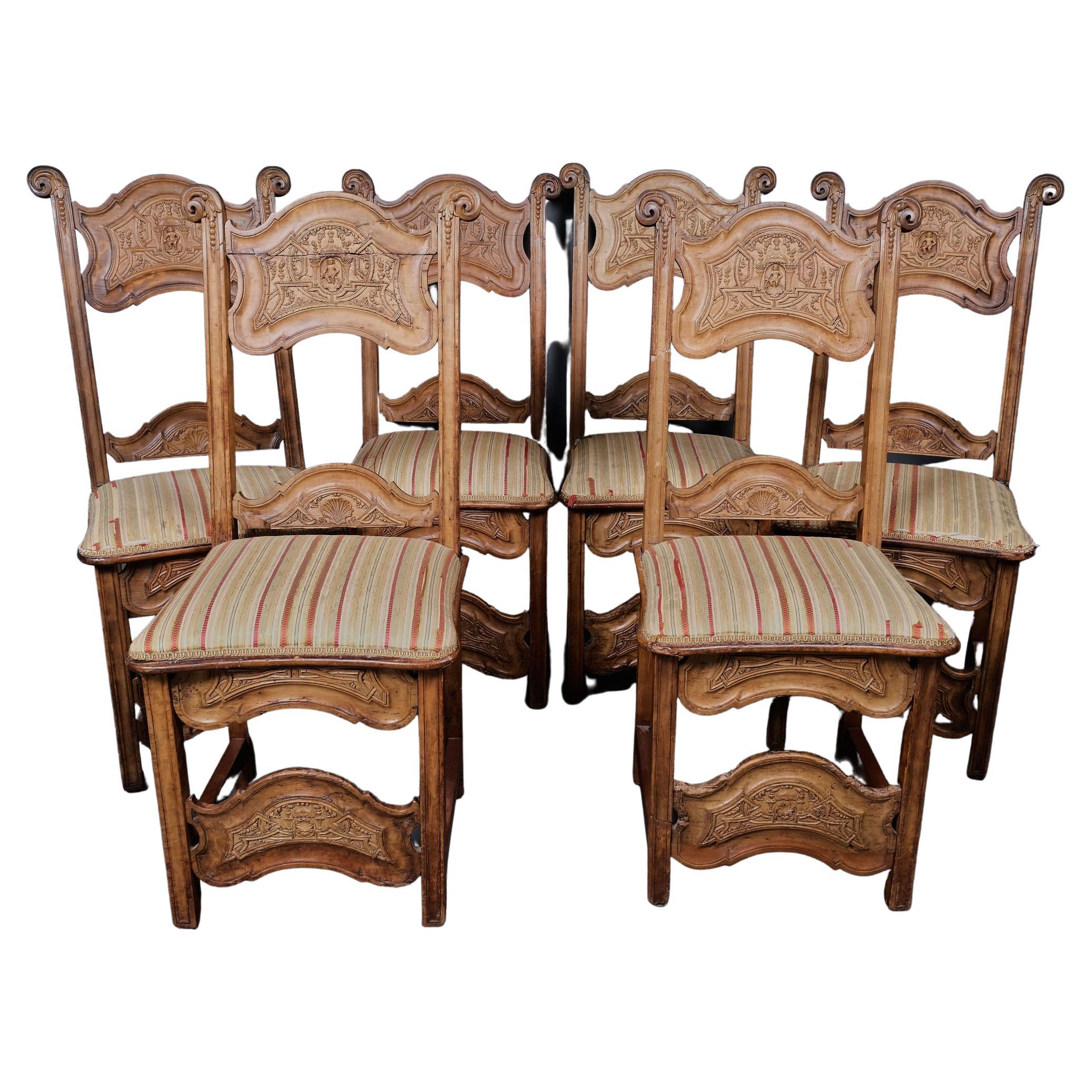 Rare Suite of Six Chairs, Prob. Lorraine, 18th Century For Sale
