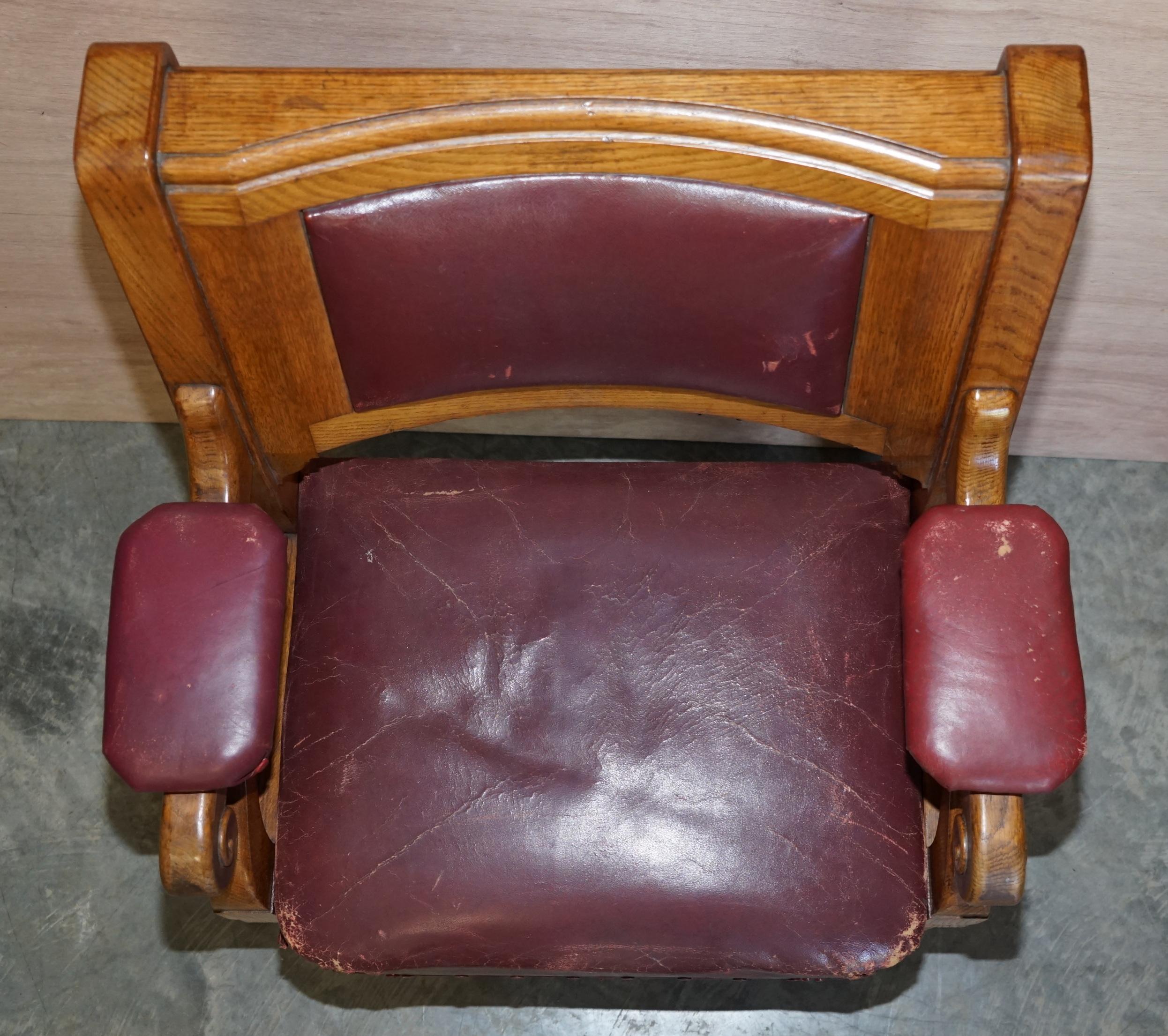 19th Century Rare Suite of Six Very Large Original Leather Golden Oak Freemason's Armchairs For Sale