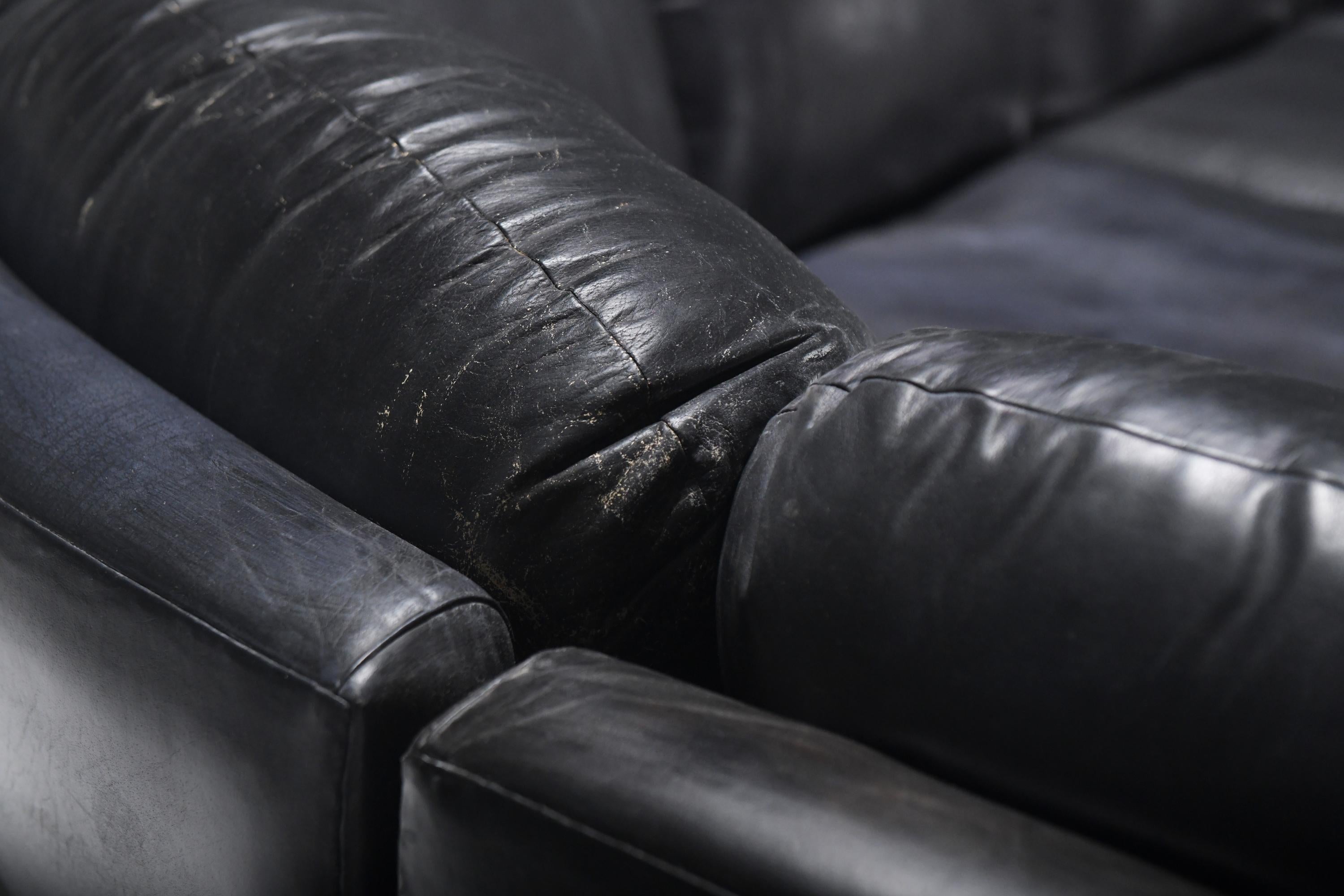 Seltenes modulares Sofa „Super C“ aus schwarzem Original-Leder von Willy Rizzo. Unterschrieben! im Angebot 7