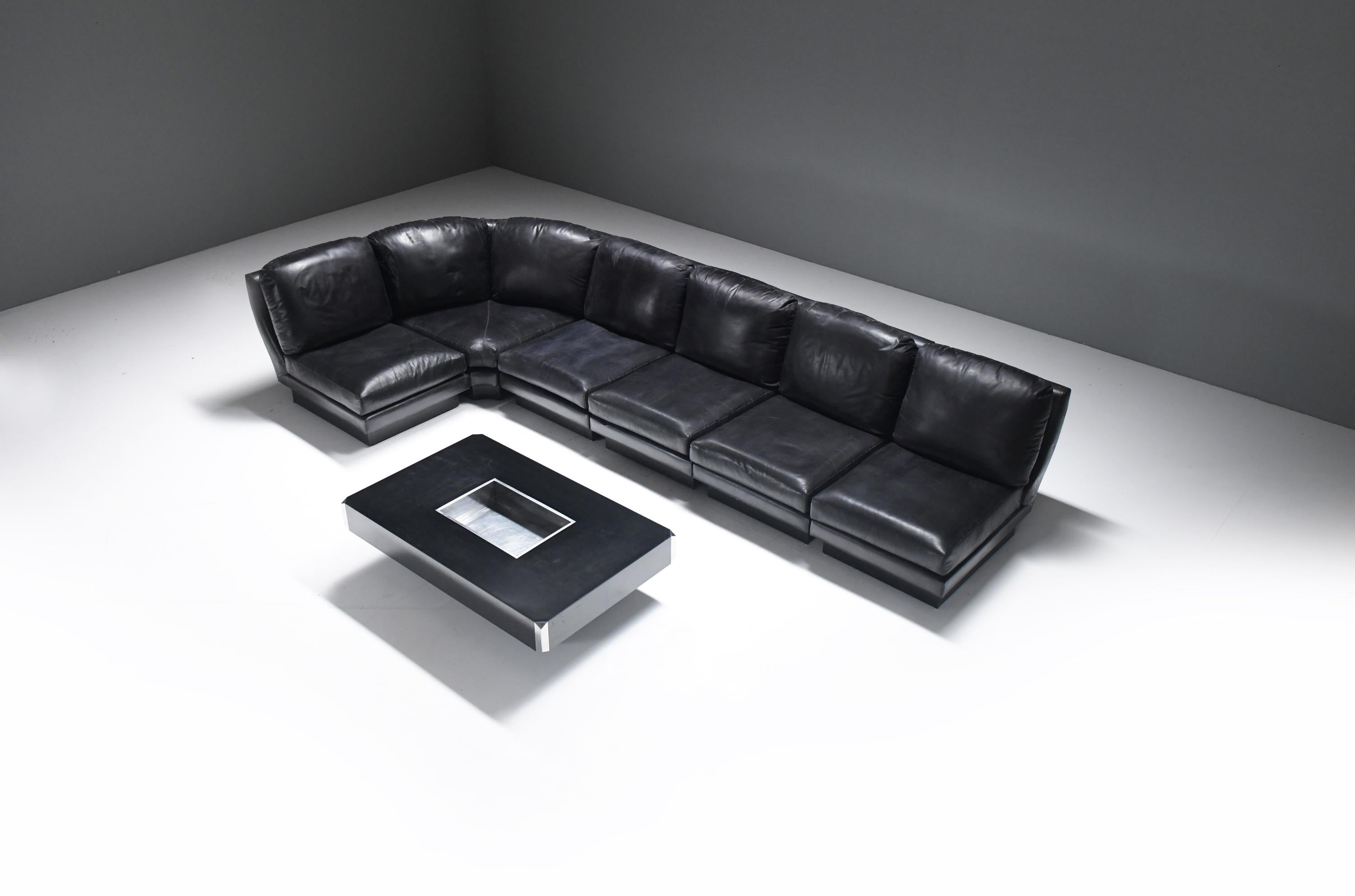 Seltenes modulares Sofa „Super C“ aus schwarzem Original-Leder von Willy Rizzo. Unterschrieben! (20. Jahrhundert) im Angebot